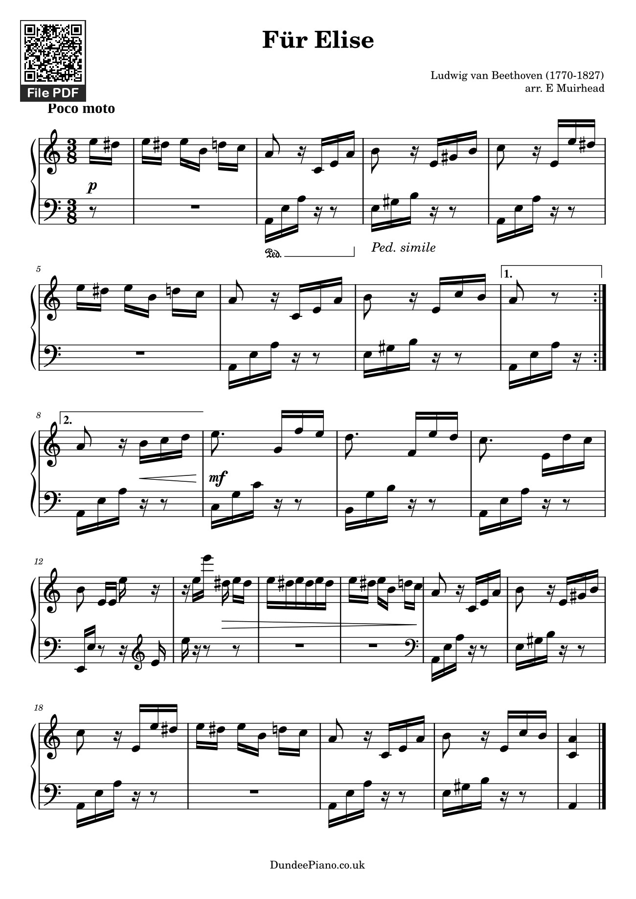 Page 1 of the piano sheet music PDF Piano – Für Elise - Beethoven bản piano trình độ dễ by Beethoven 