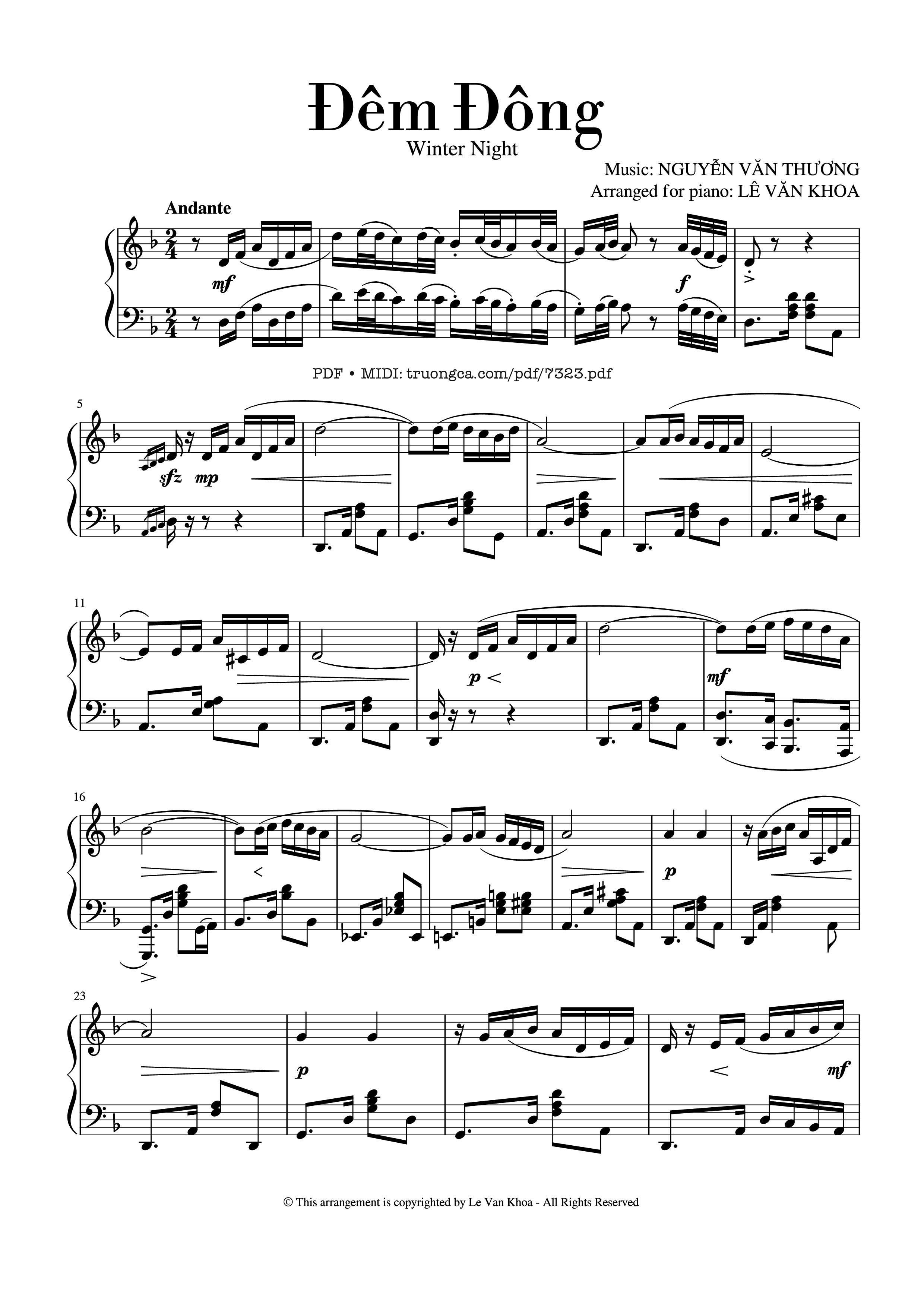 Page 1 of the piano sheet music PDF – Đêm Đông Piano Solo by Nguyễn Văn Thương