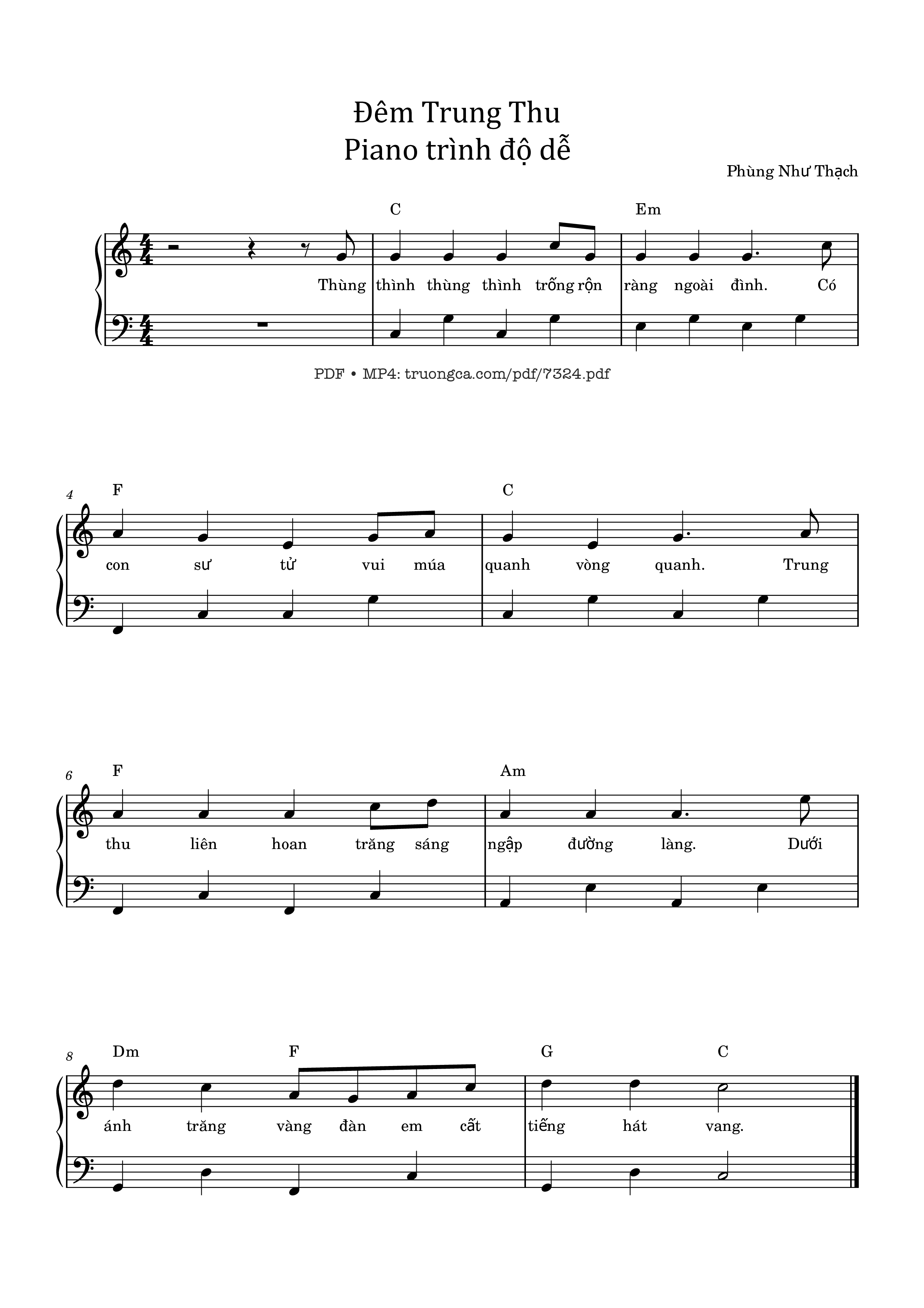Page 1 of the piano sheet music PDF Piano – Đêm Trung Thu Piano trình độ dễ by Phùng Như Thạch