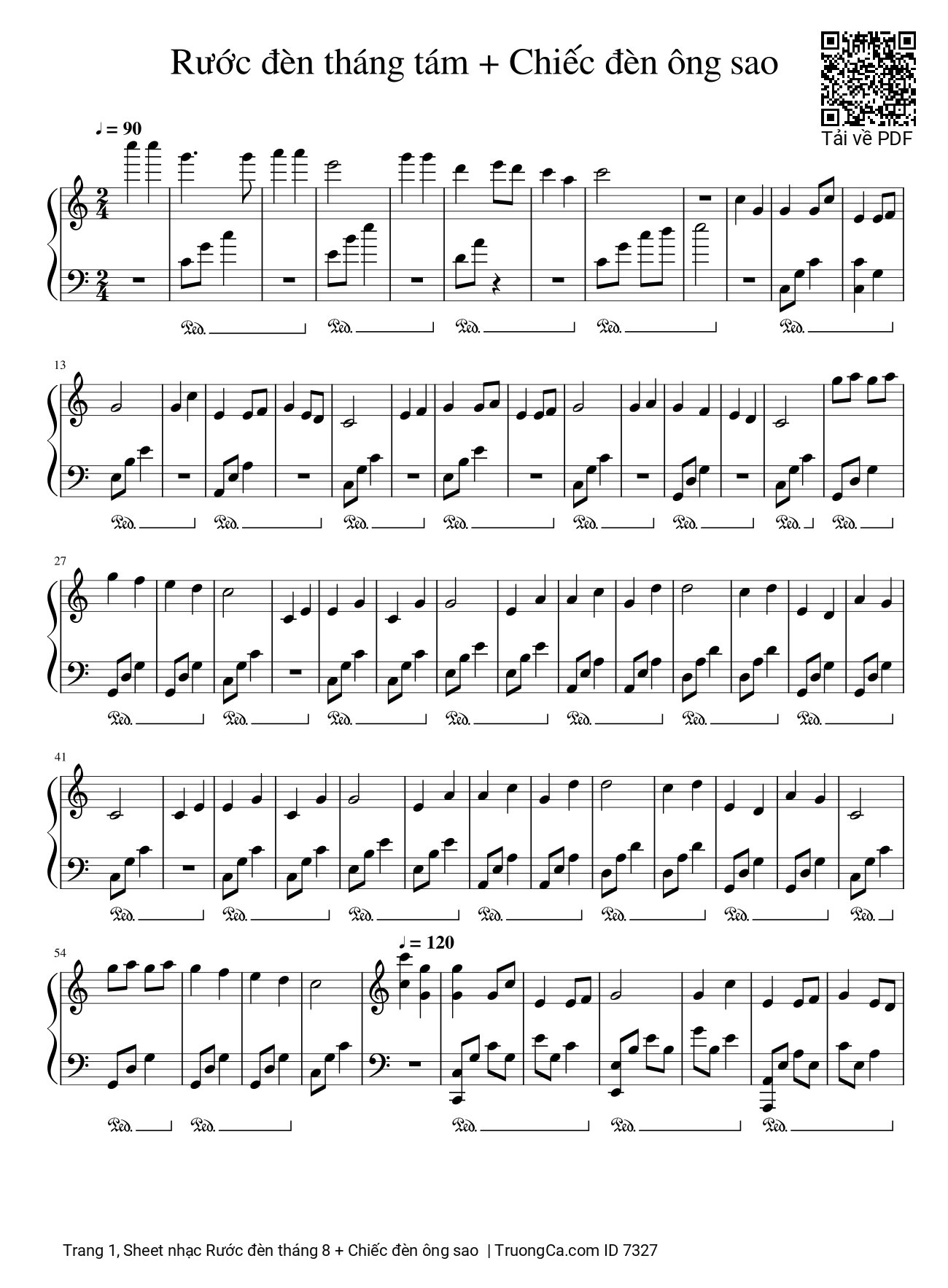 Page 1 of the piano sheet music PDF – Rước đèn tháng 8 + Chiếc đèn ông sao Piano solo liên khúc by Phạm Tuyên
