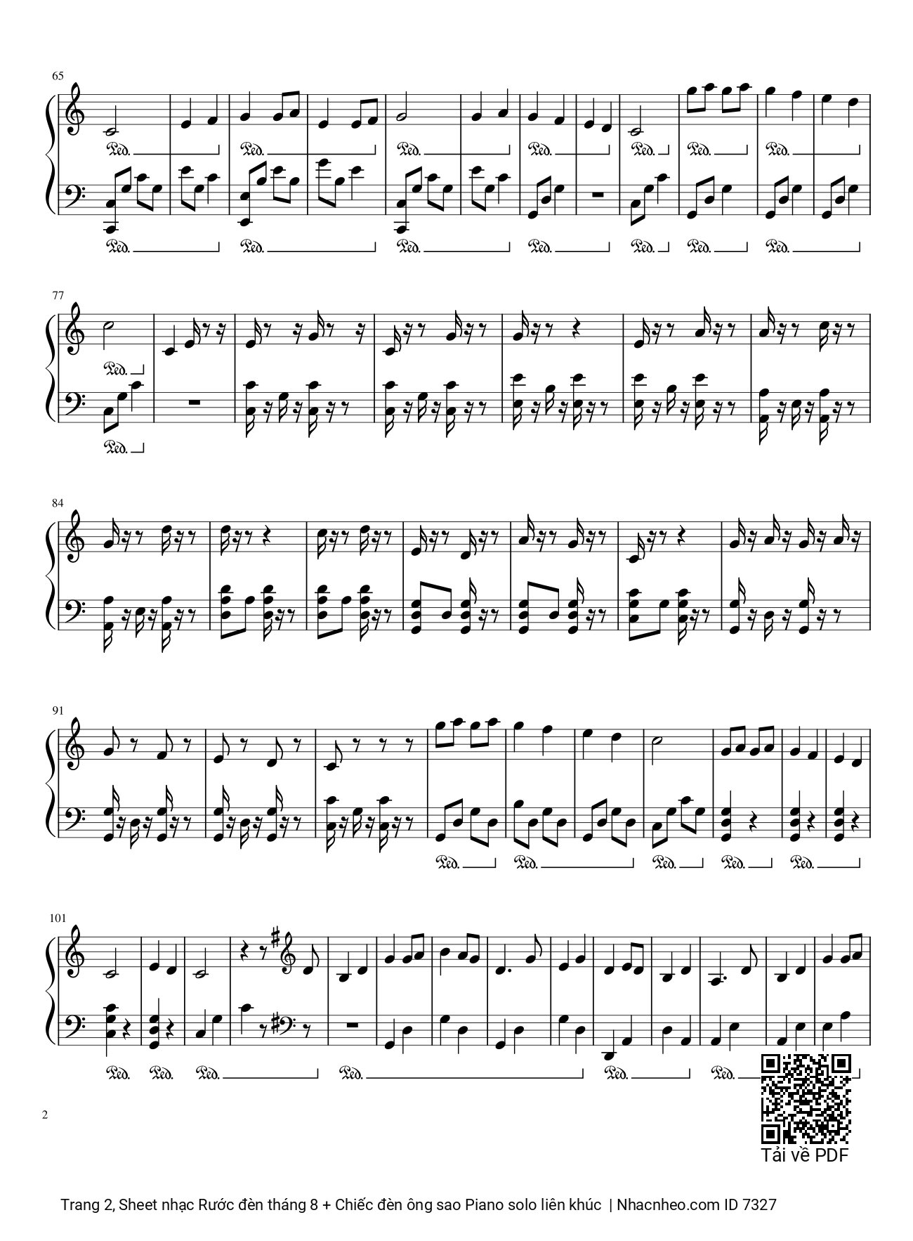 Page 2 of the piano sheet music PDF – Rước đèn tháng 8 + Chiếc đèn ông sao Piano solo liên khúc by Phạm Tuyên