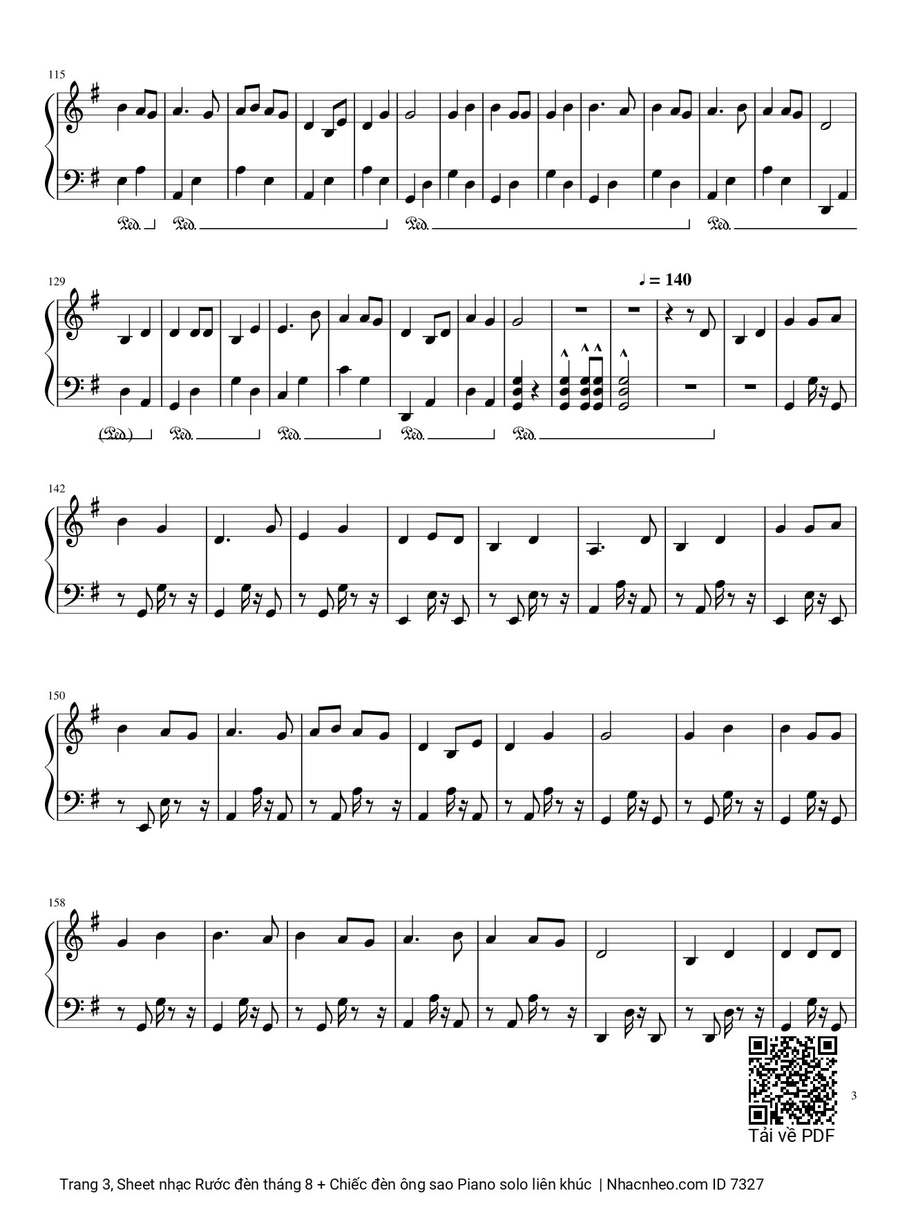 Page 3 of the piano sheet music PDF – Rước đèn tháng 8 + Chiếc đèn ông sao Piano solo liên khúc by Phạm Tuyên