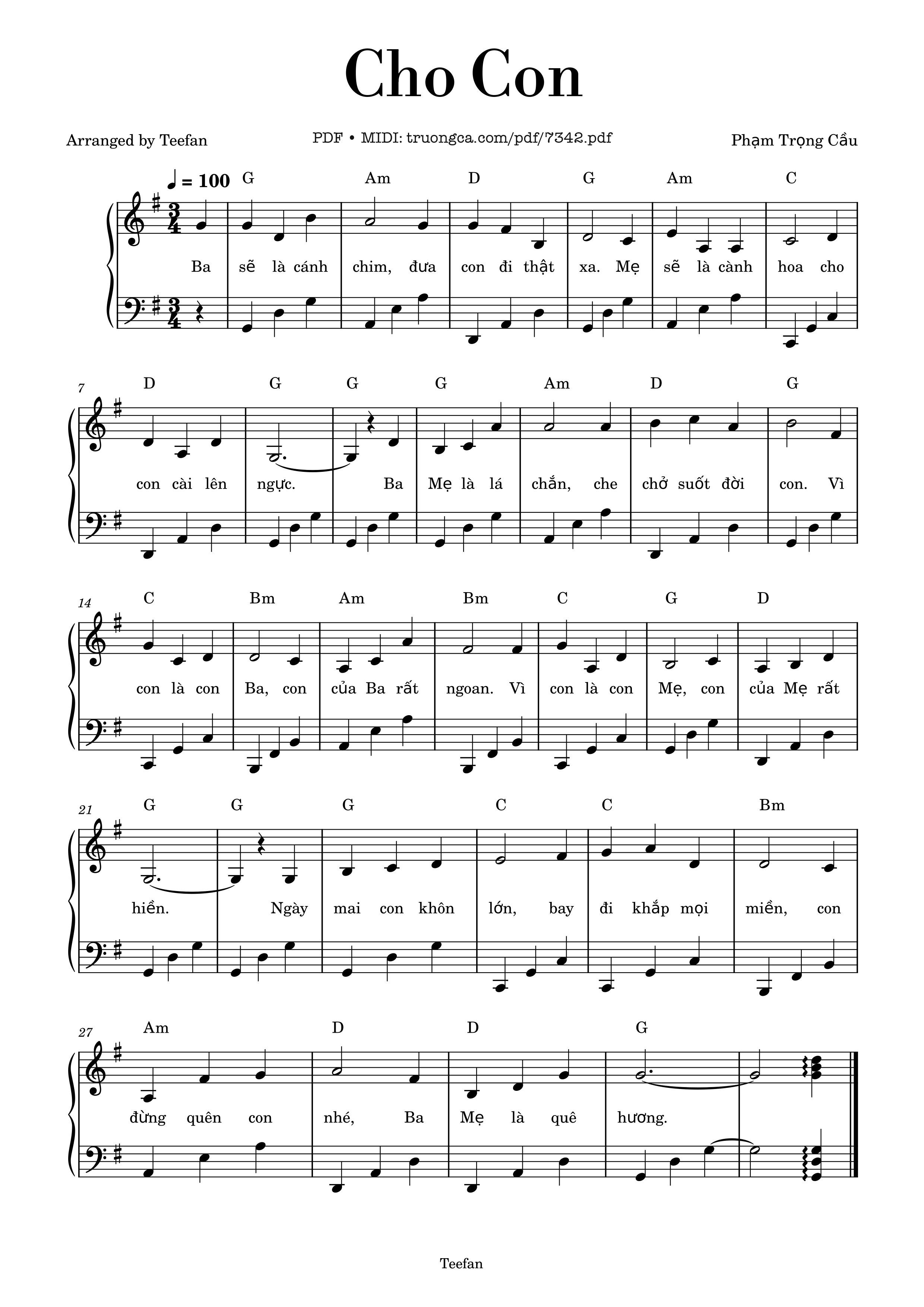 Page 1 of the piano sheet music PDF – Cho Con Piano by Phạm Trọng Cầu