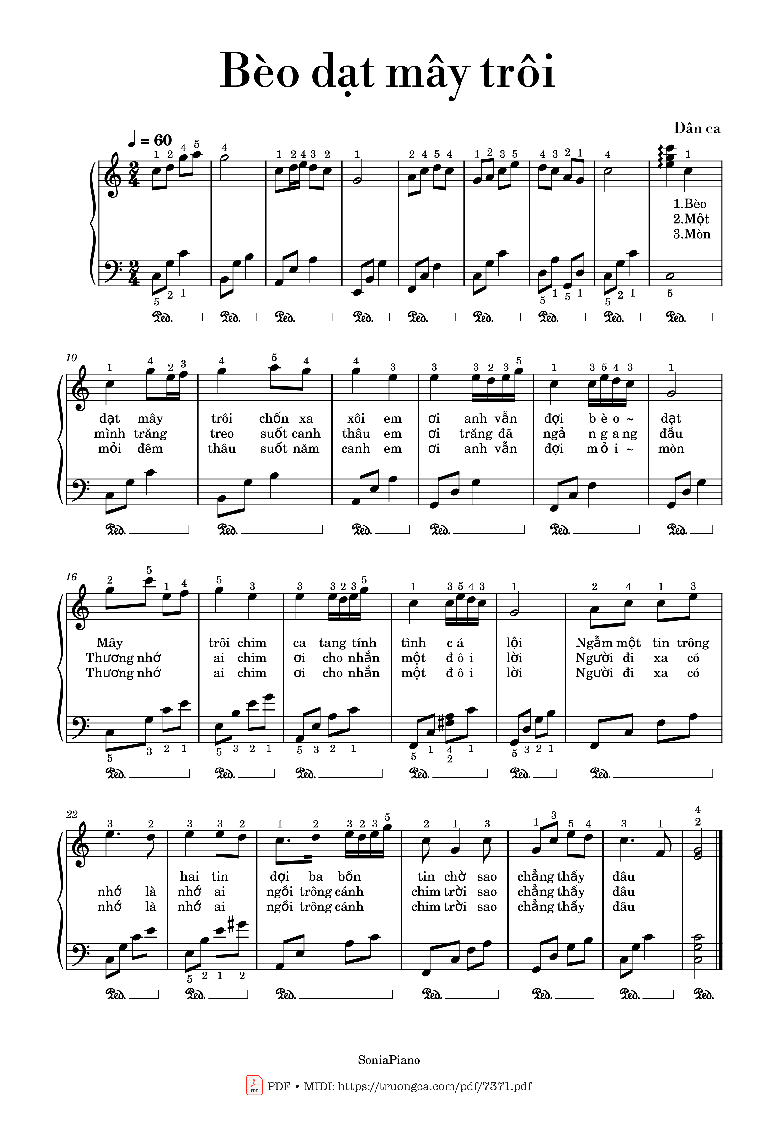 Page 1 of the piano sheet music PDF – Bèo dạt mây trôi Piano solo by Dân ca Bắc Bộ
