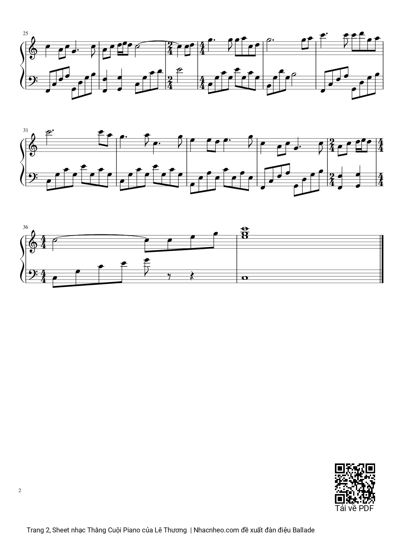 Page 2 of the piano sheet music PDF – Thằng Cuội Piano by Lê Thương