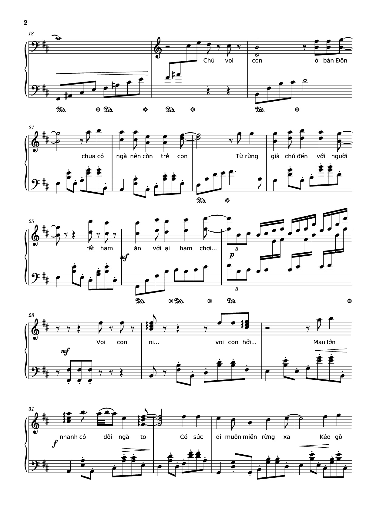 Page 2 of the piano sheet music PDF Piano – Mashup Chú voi con ở bản Đôn + Một lần Thôi + Anh cứ đi đi + Cầu Vồng Khuyết mashup Piano by Phạm Tuyên