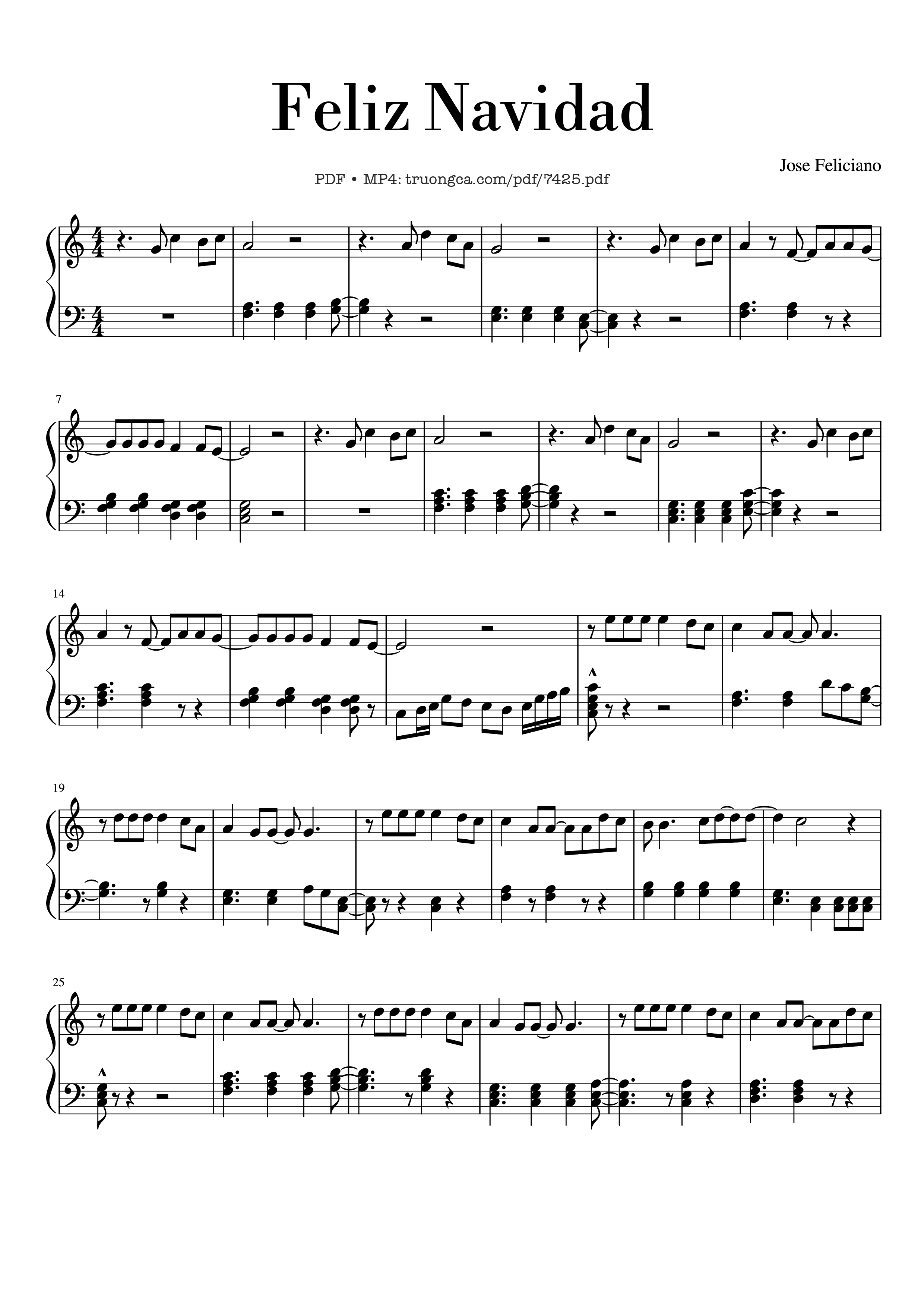 Page 1 of the piano sheet music PDF – Feliz Navidad Piano Easy by Jose Feliciano