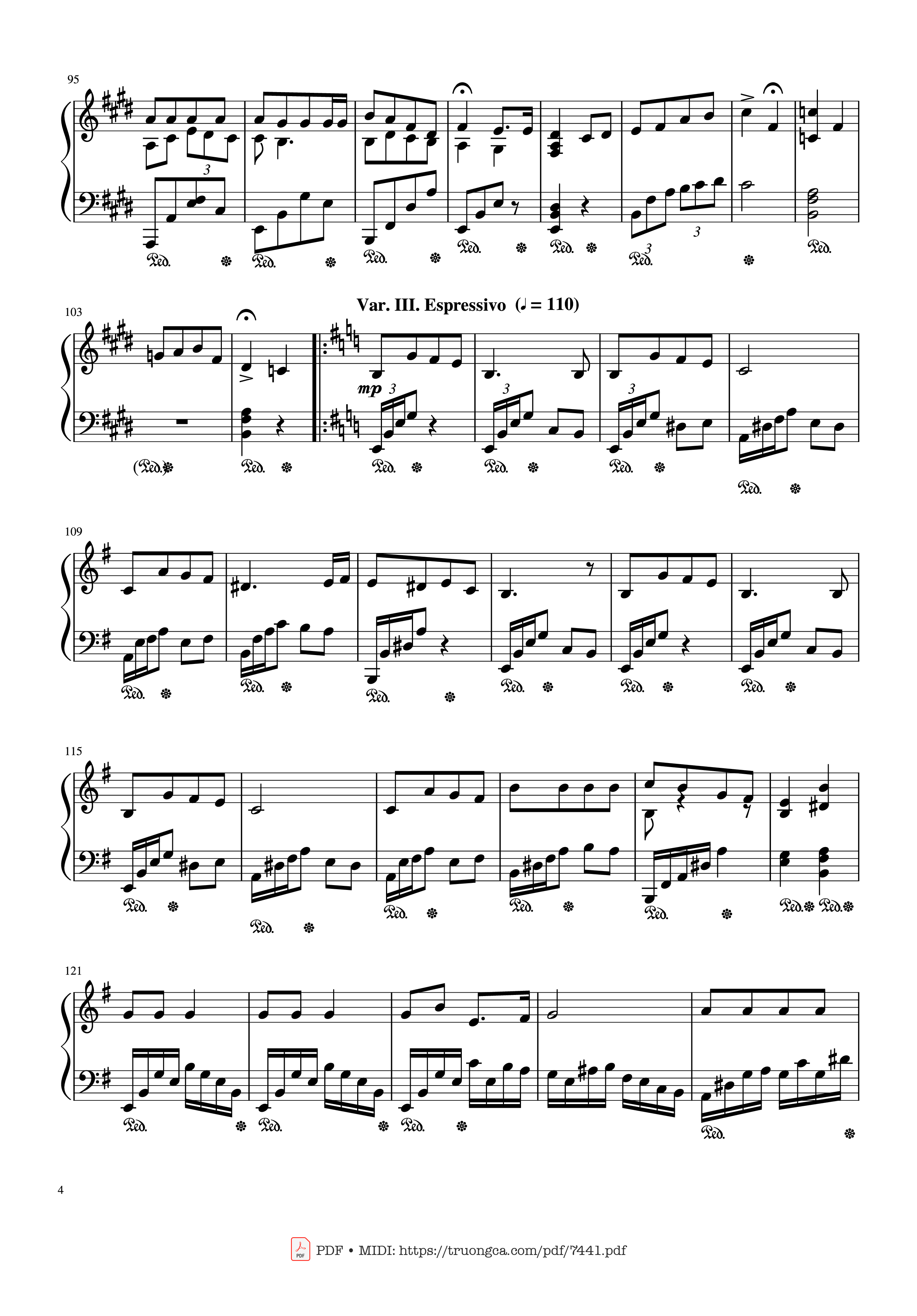 Page 4 of the piano sheet music PDF – Jingle Bells Variations Piano by Nhạc Ngoại