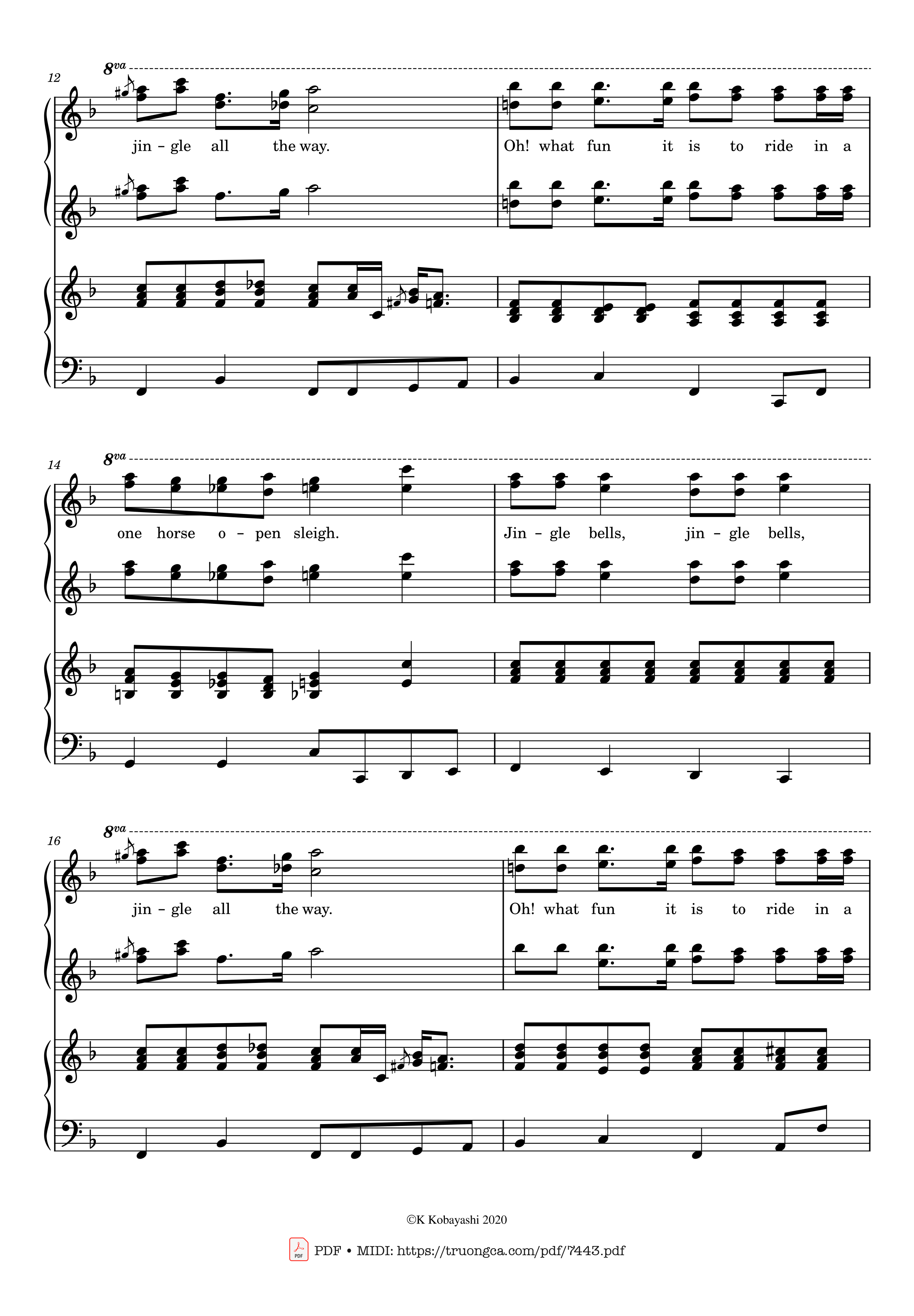 Page 3 of the piano sheet music PDF Piano – Jingle Bells Piano 4 hands by James Pierpont