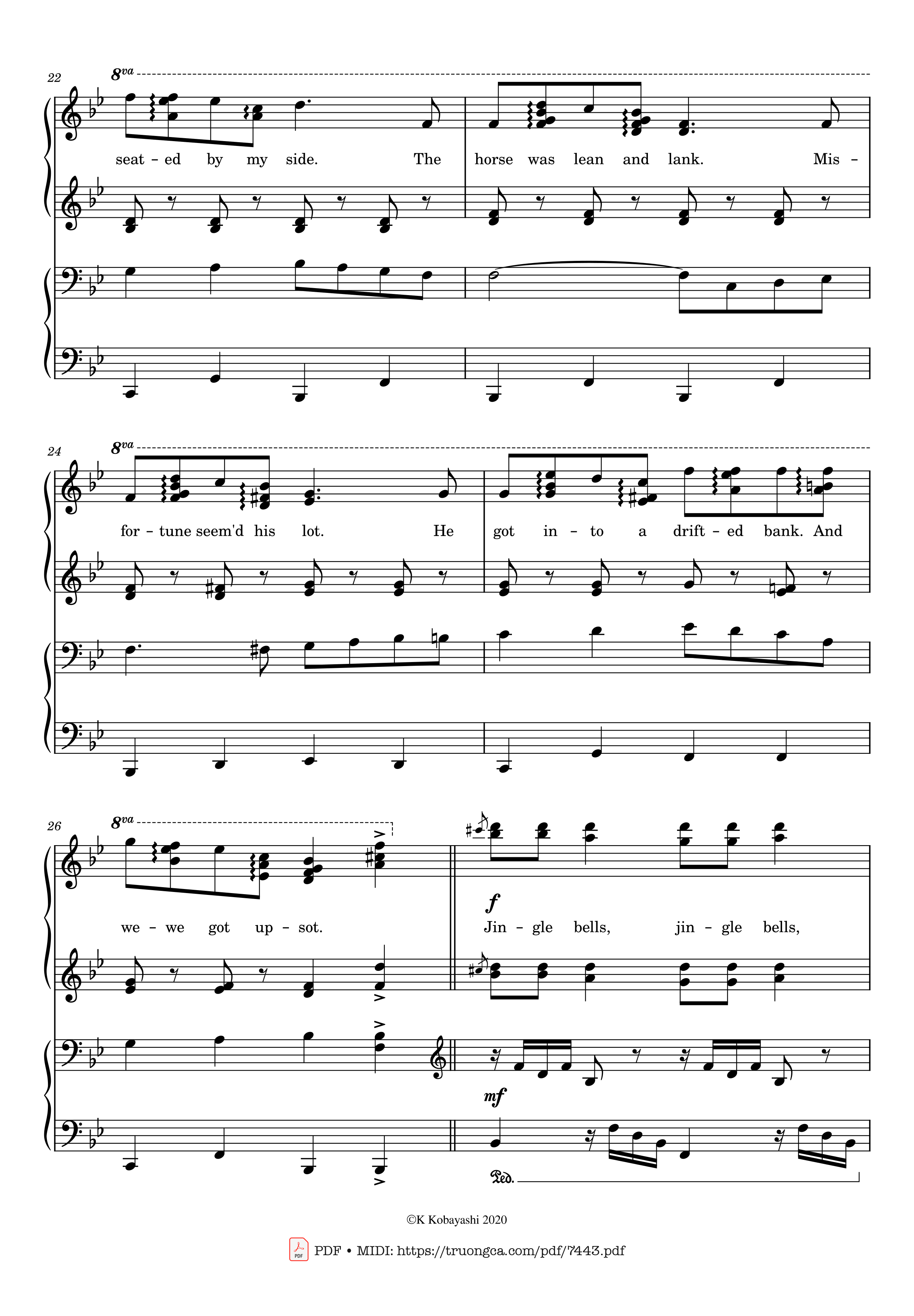 Page 5 of the piano sheet music PDF Piano – Jingle Bells Piano 4 hands by James Pierpont
