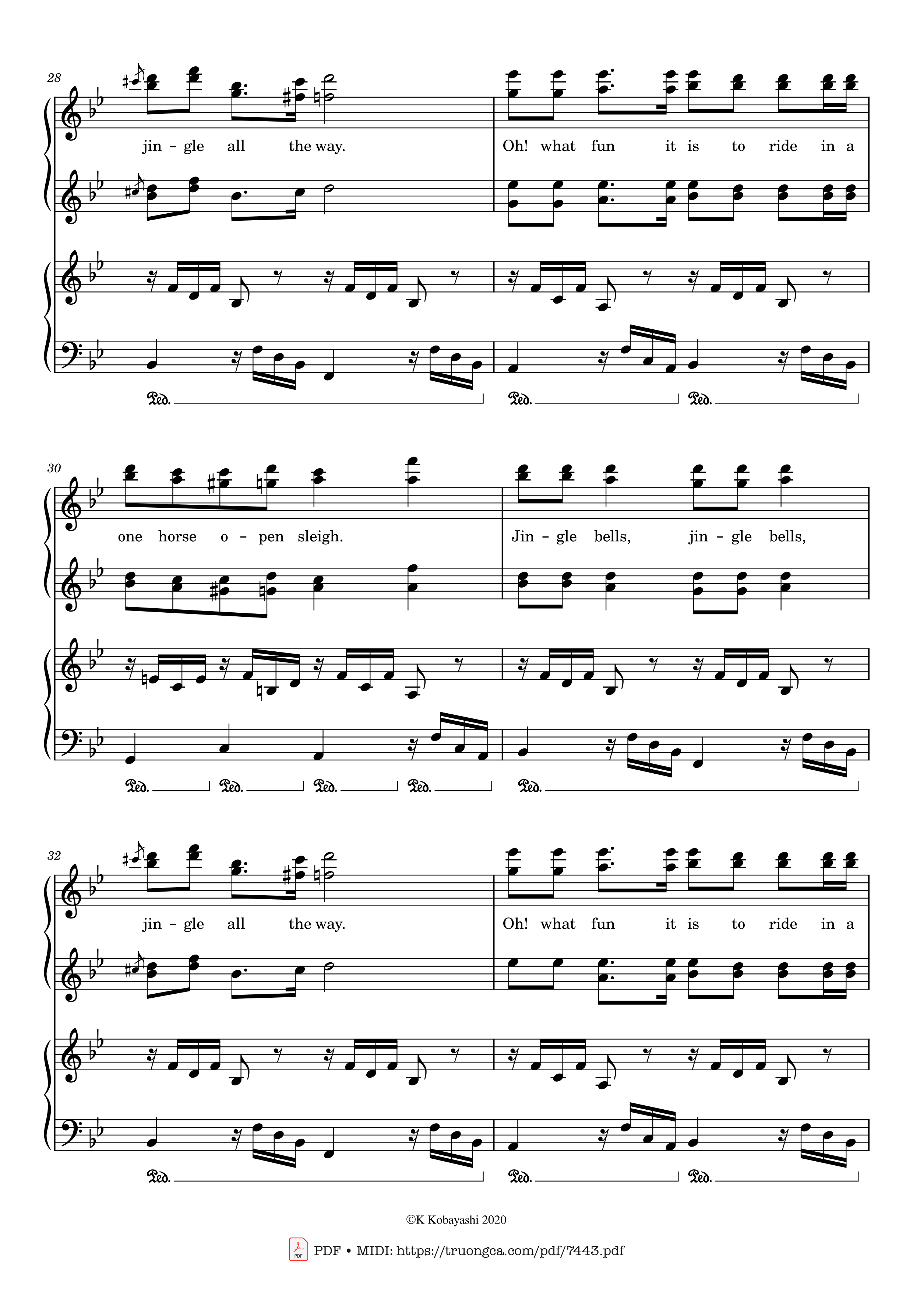 Page 6 of the piano sheet music PDF Piano – Jingle Bells Piano 4 hands by James Pierpont