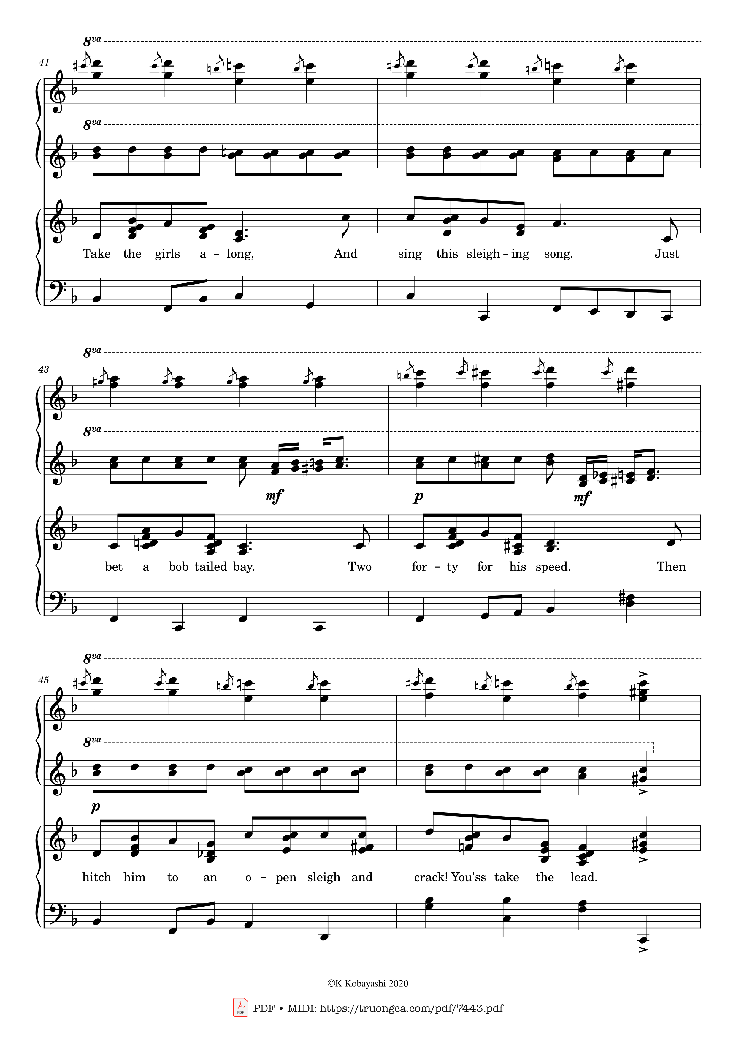 Page 8 of the piano sheet music PDF Piano – Jingle Bells Piano 4 hands by James Pierpont