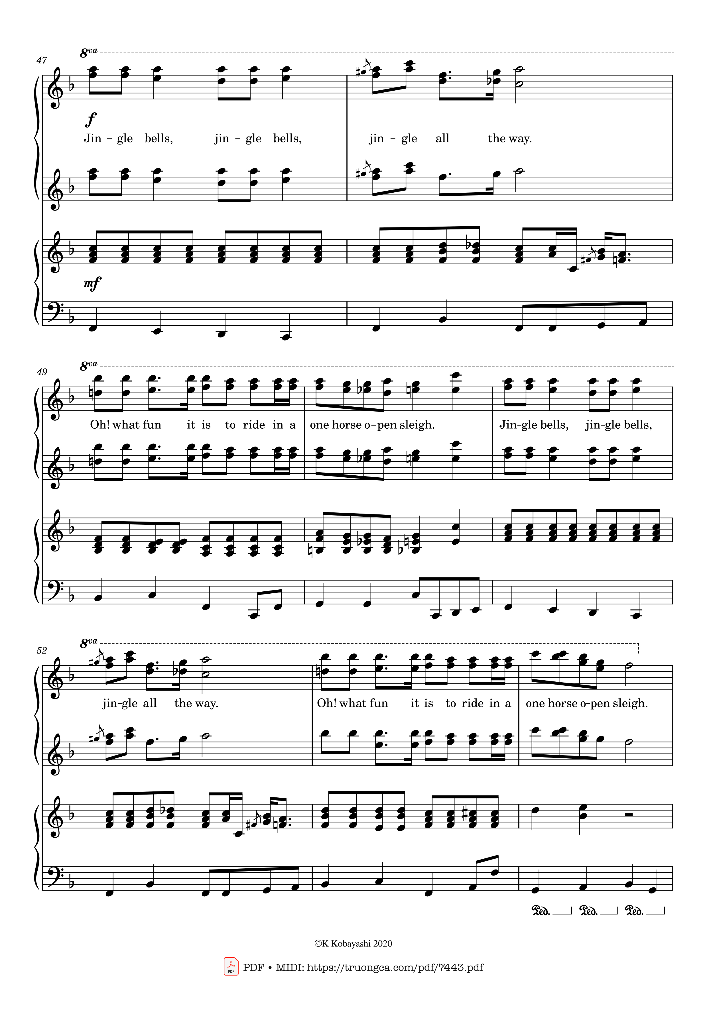 Page 9 of the piano sheet music PDF Piano – Jingle Bells Piano 4 hands by James Pierpont