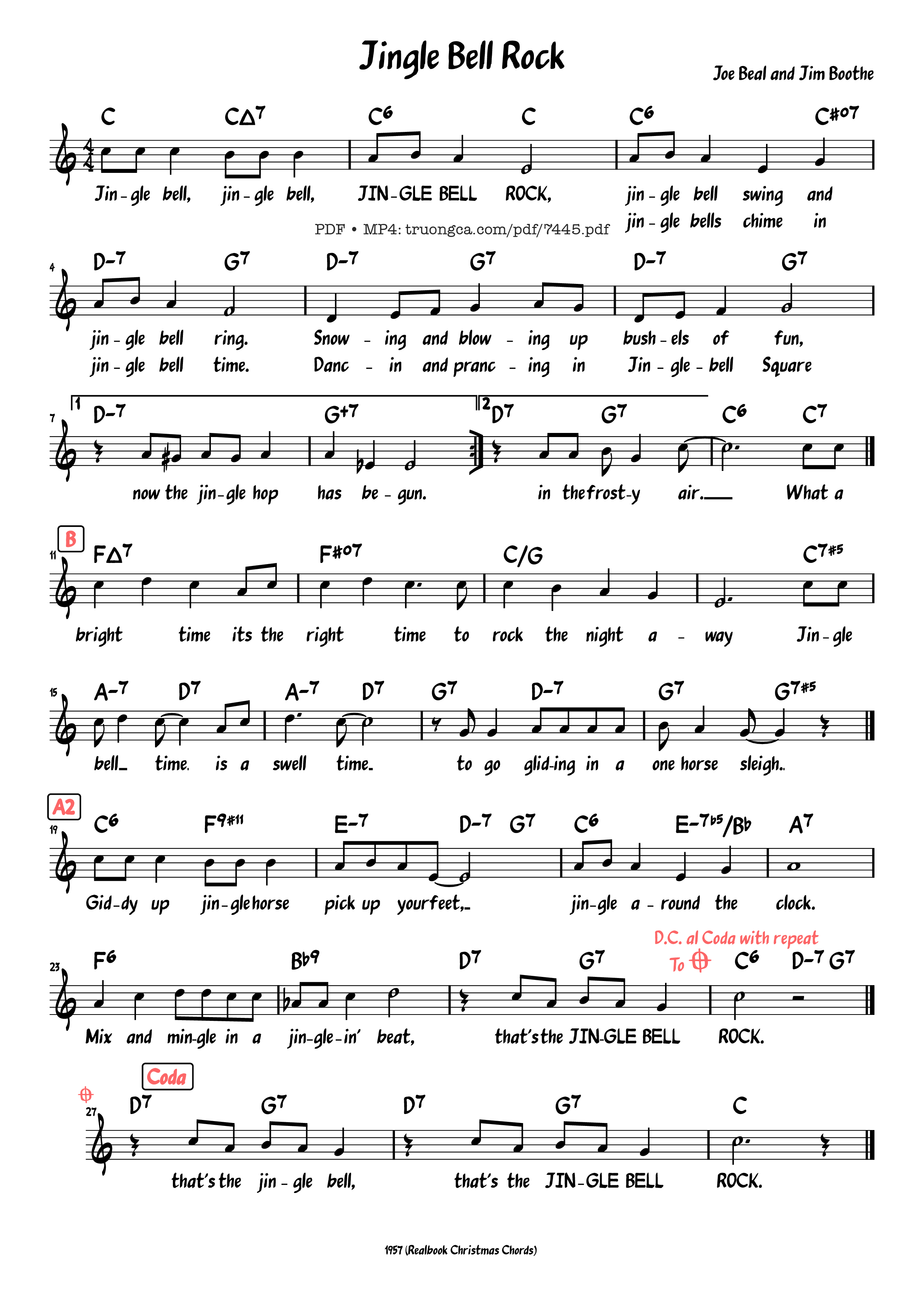 Page 1 of the piano sheet music PDF – Jingle Bell Rock by Joseph Carleton Beal