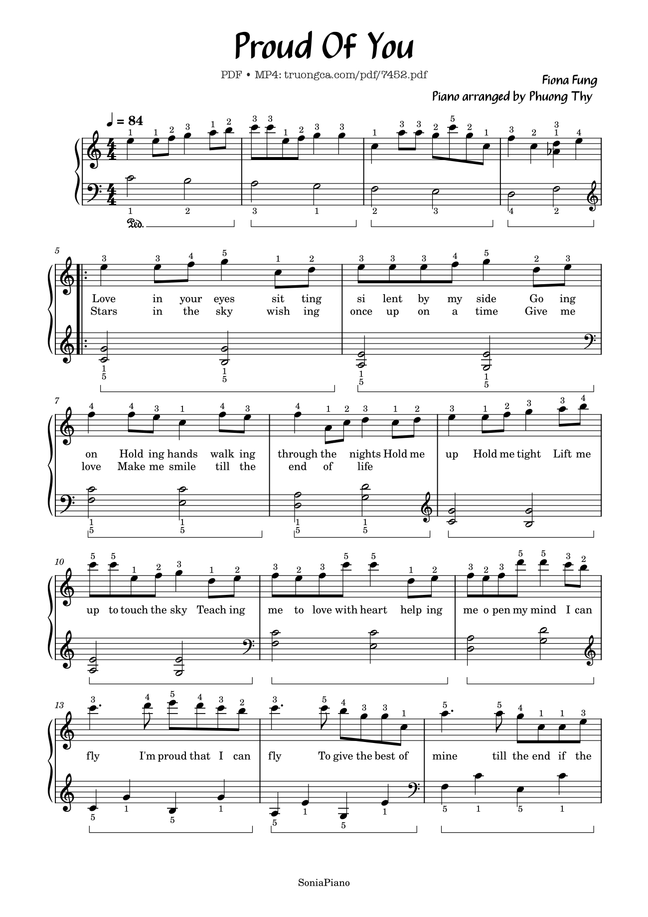 Page 1 of the piano sheet music PDF Piano – Proud of you sheet Piano Easy by Fiona Fung