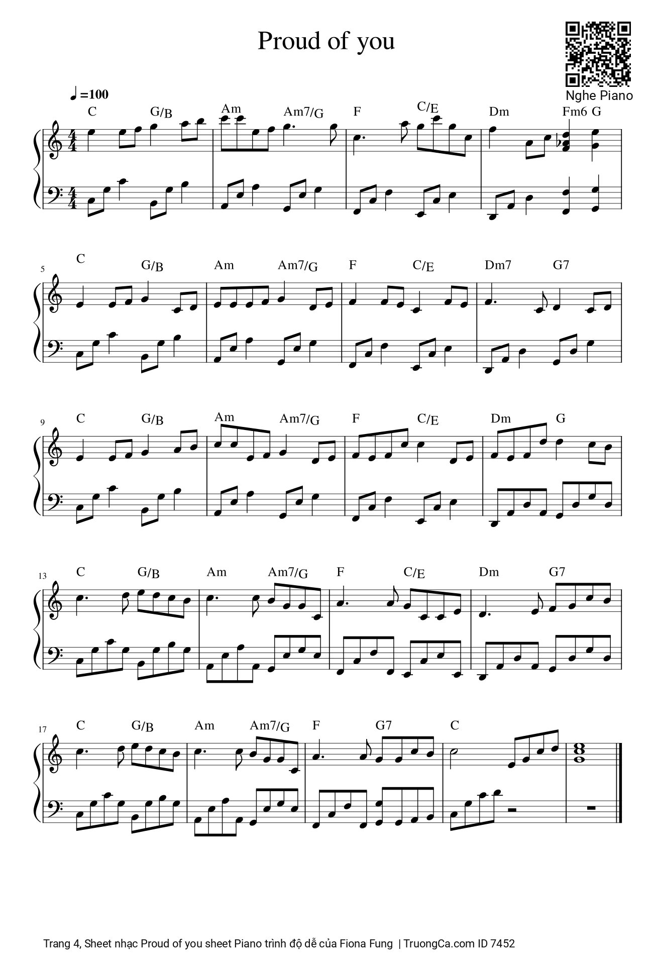 Page 4 of the piano sheet music PDF Piano – Proud of you sheet Piano Easy by Fiona Fung