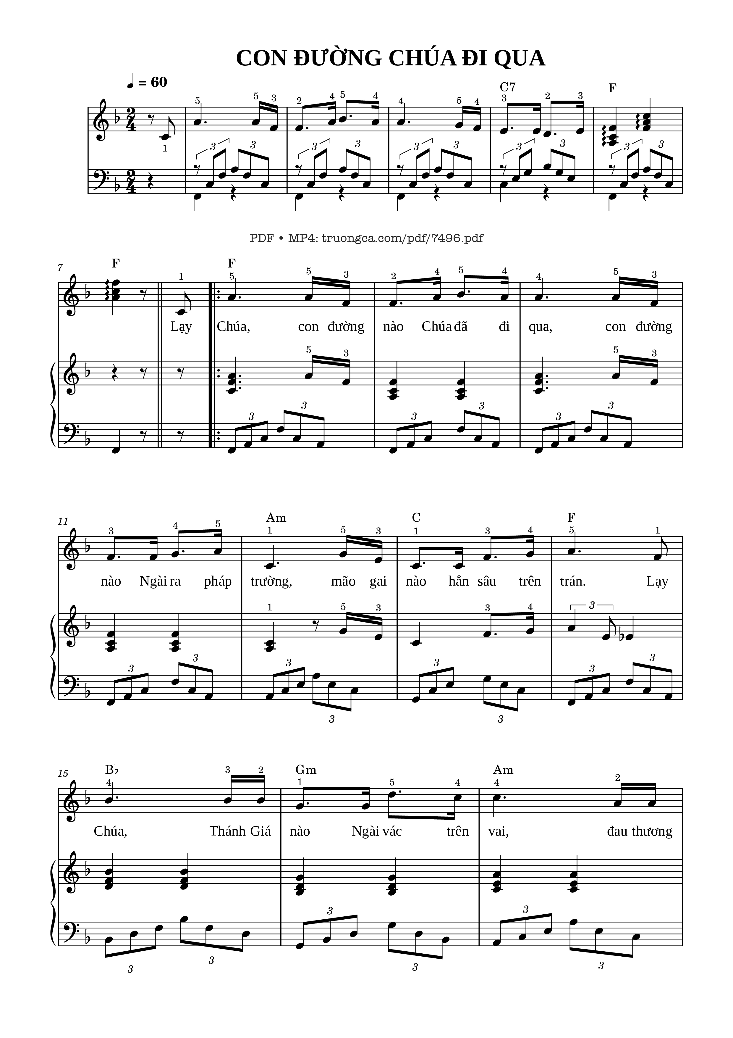 Page 1 of the piano sheet music PDF Piano – Con đường Chúa đã đi qua Piano đệm hát by Lm. Văn Chi
