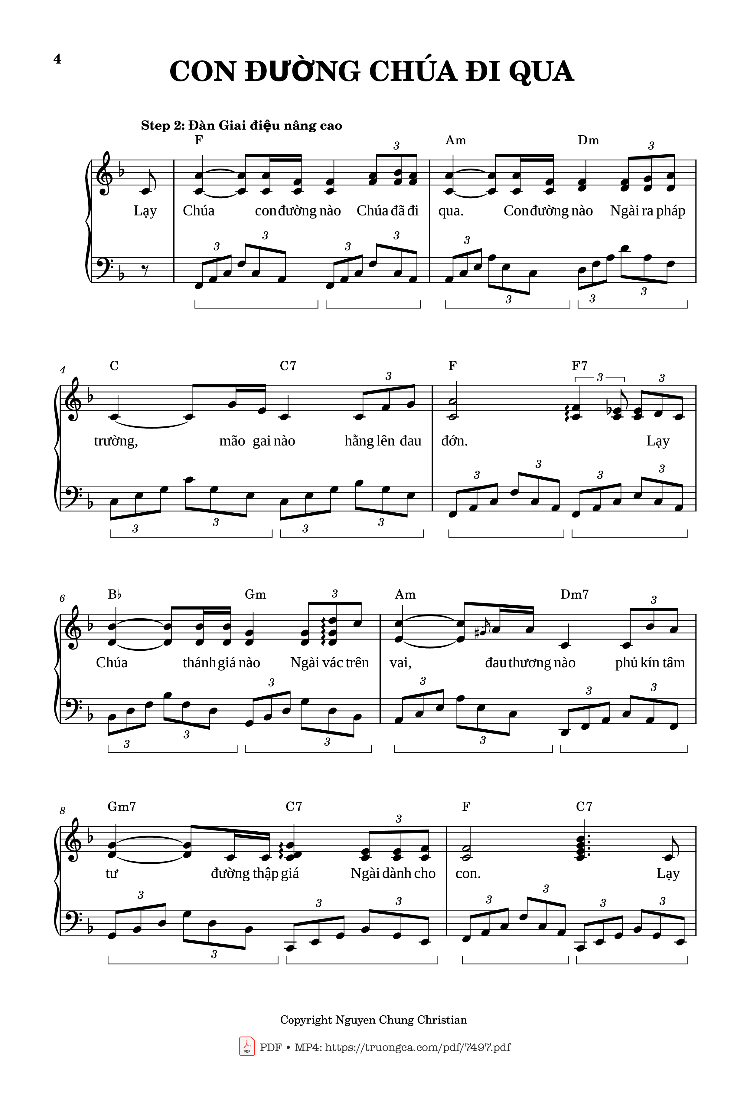 Page 4 of the piano sheet music PDF Piano – Con đường Chúa đã đi qua Piano Solo cơ bản by Lm. Văn Chi