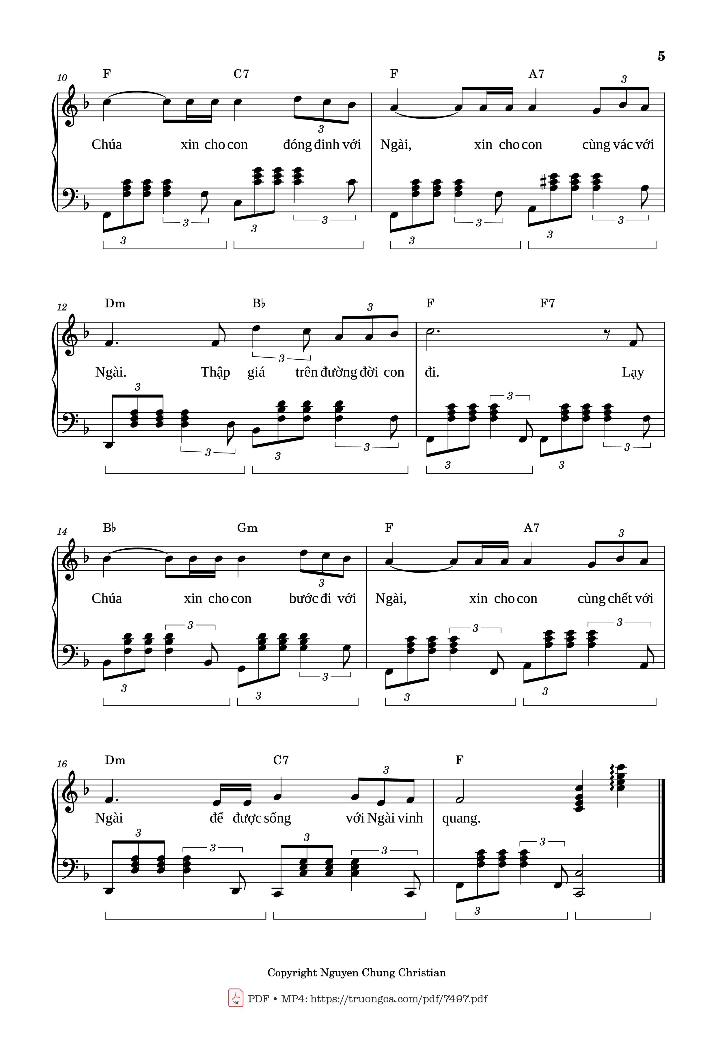 Page 5 of the piano sheet music PDF Piano – Con đường Chúa đã đi qua Piano Solo cơ bản by Lm. Văn Chi