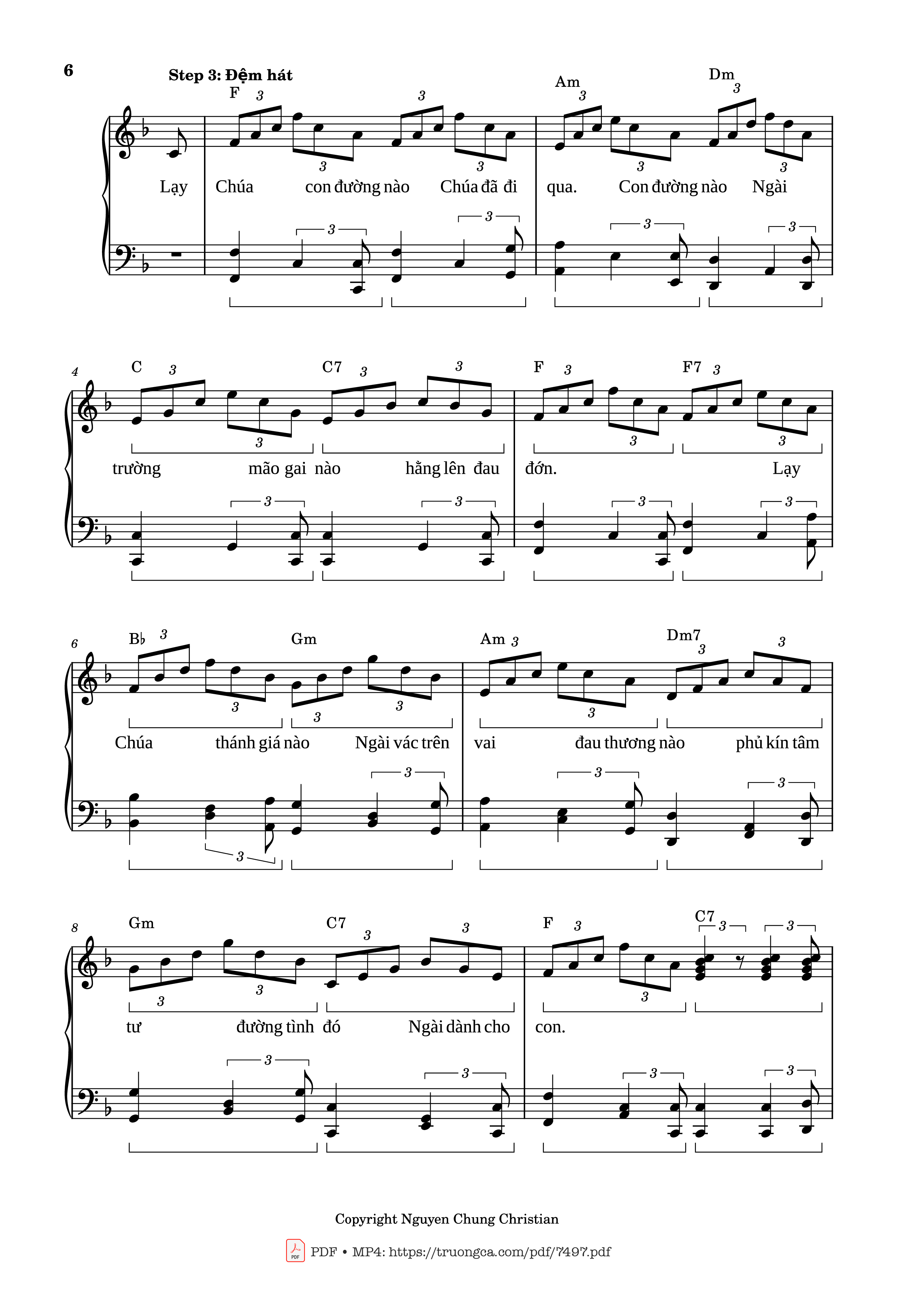 Page 6 of the piano sheet music PDF Piano – Con đường Chúa đã đi qua Piano Solo cơ bản by Lm. Văn Chi