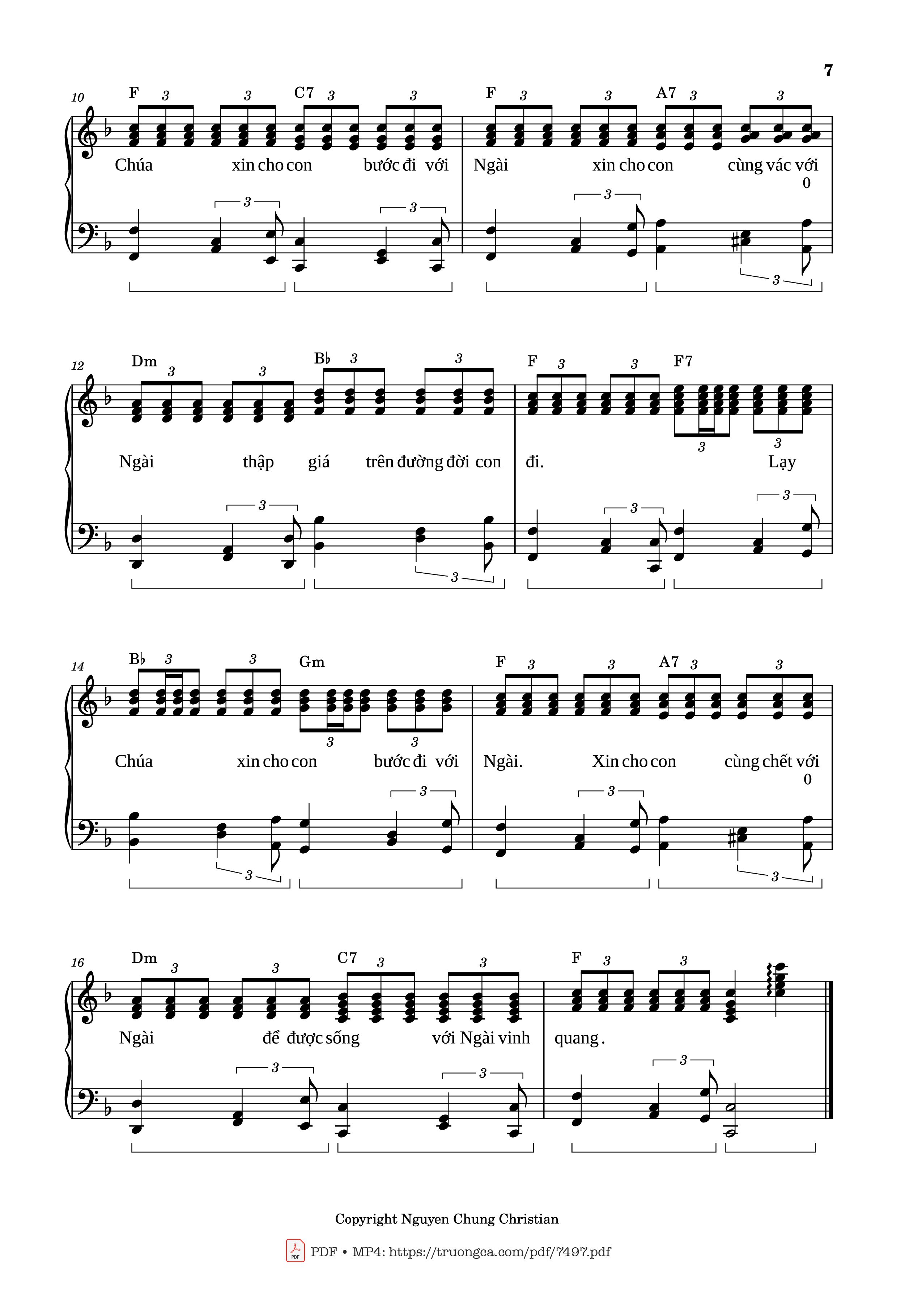 Page 7 of the piano sheet music PDF Piano – Con đường Chúa đã đi qua Piano Solo cơ bản by Lm. Văn Chi