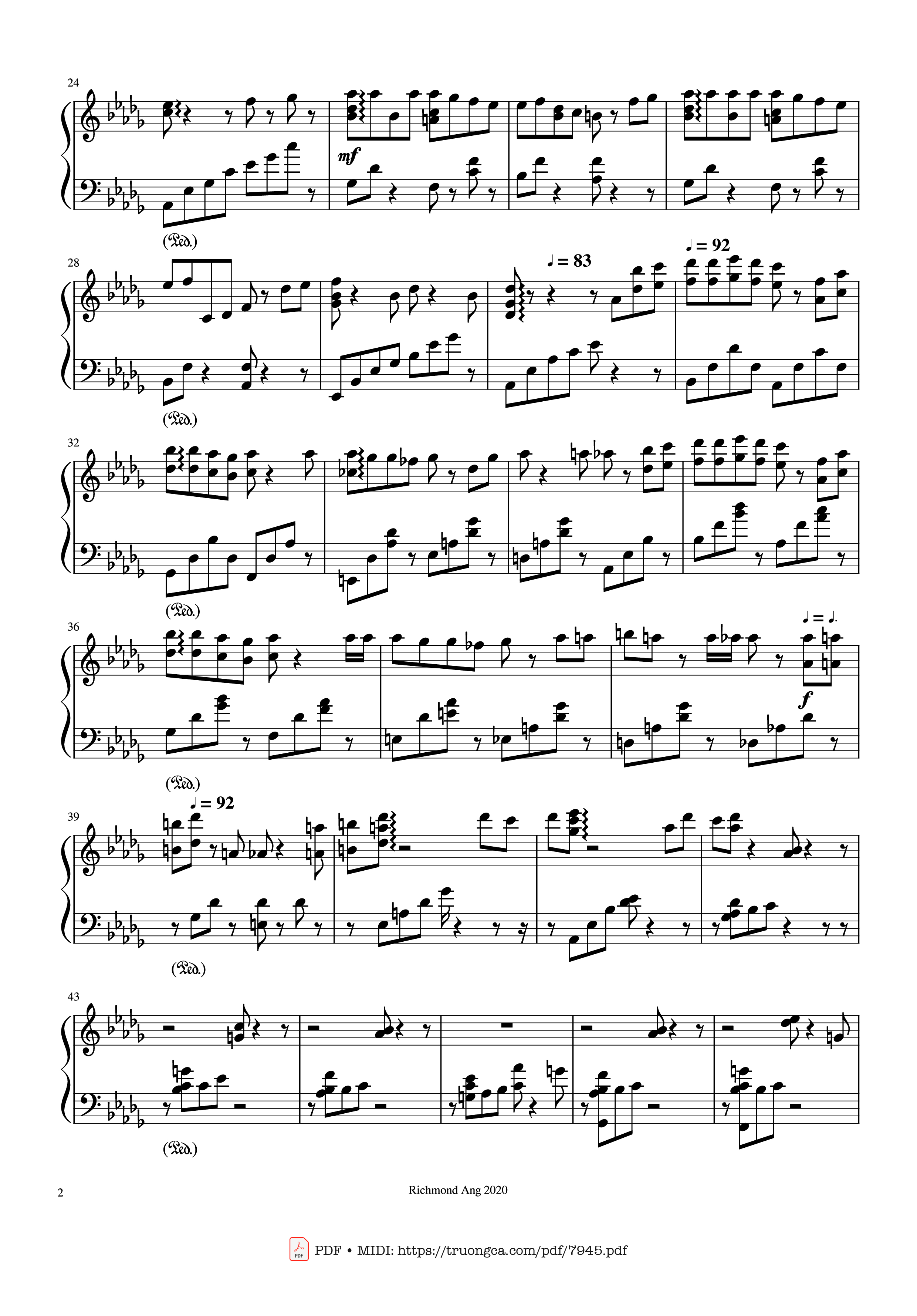 Page 2 of the piano sheet music PDF – The name of life, Inochi No Namae (Joe Hisaishi) by Joe Hisaishi