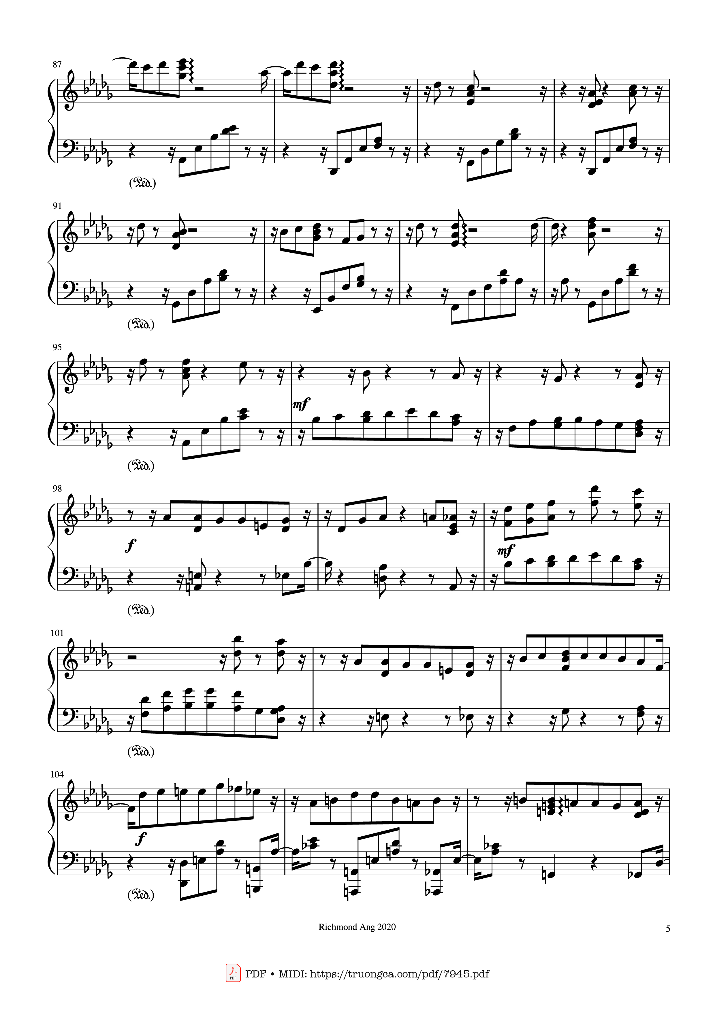 Page 5 of the piano sheet music PDF – The name of life, Inochi No Namae (Joe Hisaishi) by Joe Hisaishi