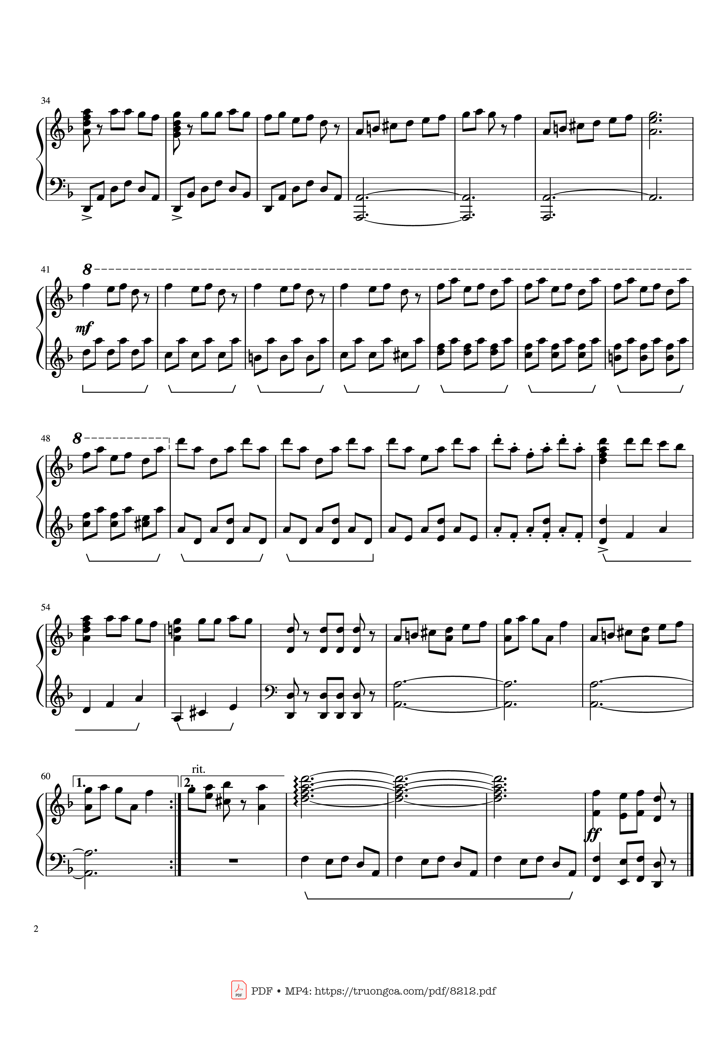 Page 2 of the piano sheet music PDF – Carol of the Bells Piano by Dân ca Ukrainian