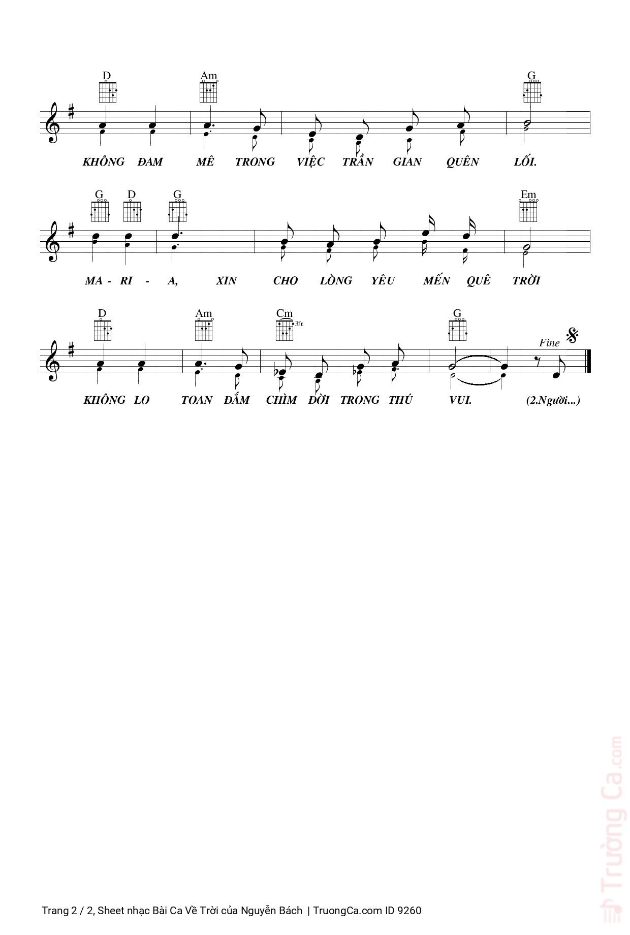 Page 2 of the piano sheet music PDF – Bài Ca Về Trời by Nguyễn Bách