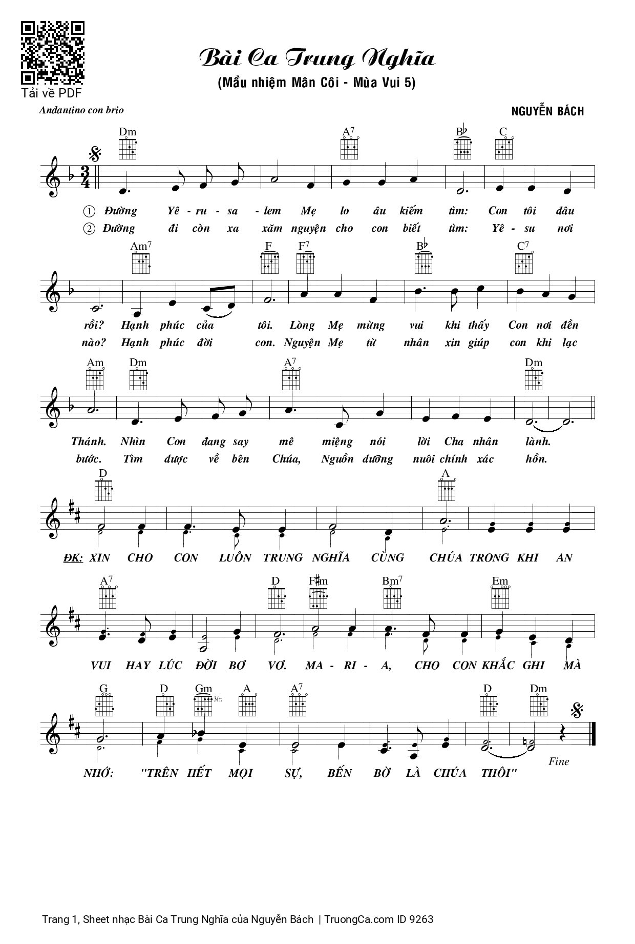 Page 1 of the piano sheet music PDF – Bài Ca Trung Nghĩa by Nguyễn Bách