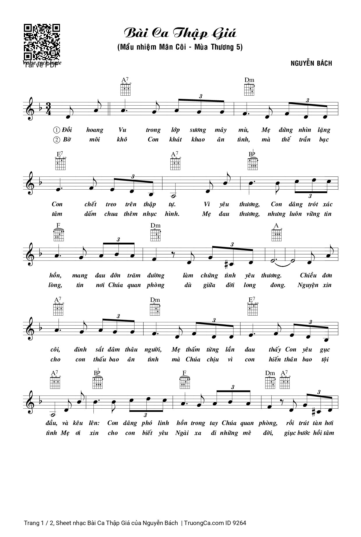 Page 1 of the piano sheet music PDF – Bài Ca Thập Giá by Nguyễn Bách