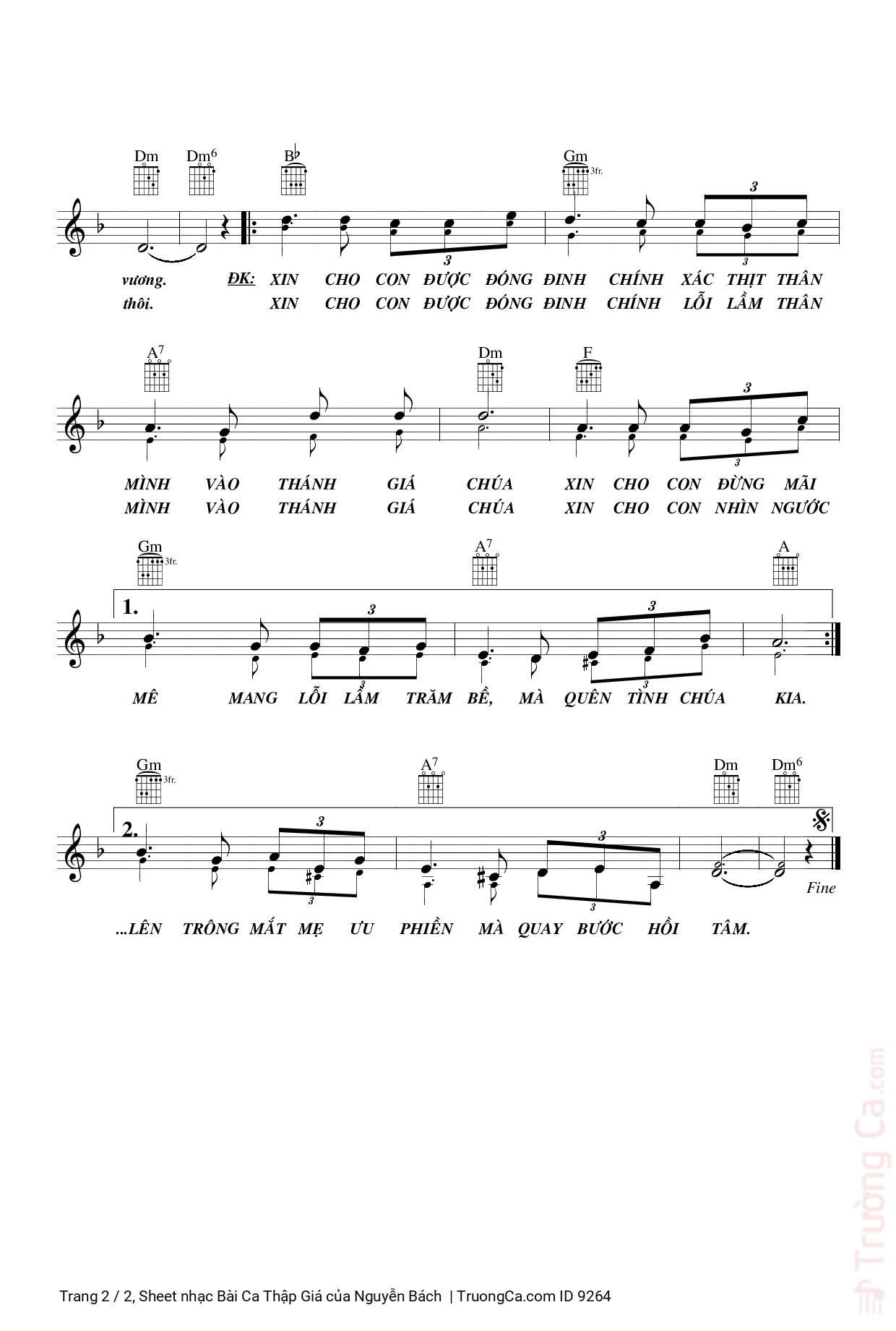 Page 2 of the piano sheet music PDF – Bài Ca Thập Giá by Nguyễn Bách
