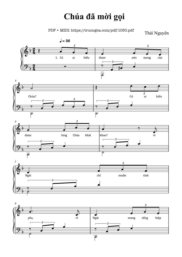 Page 1 of the piano sheet music PDF – Chúa đã mời gọi by Lm. Thái Nguyên