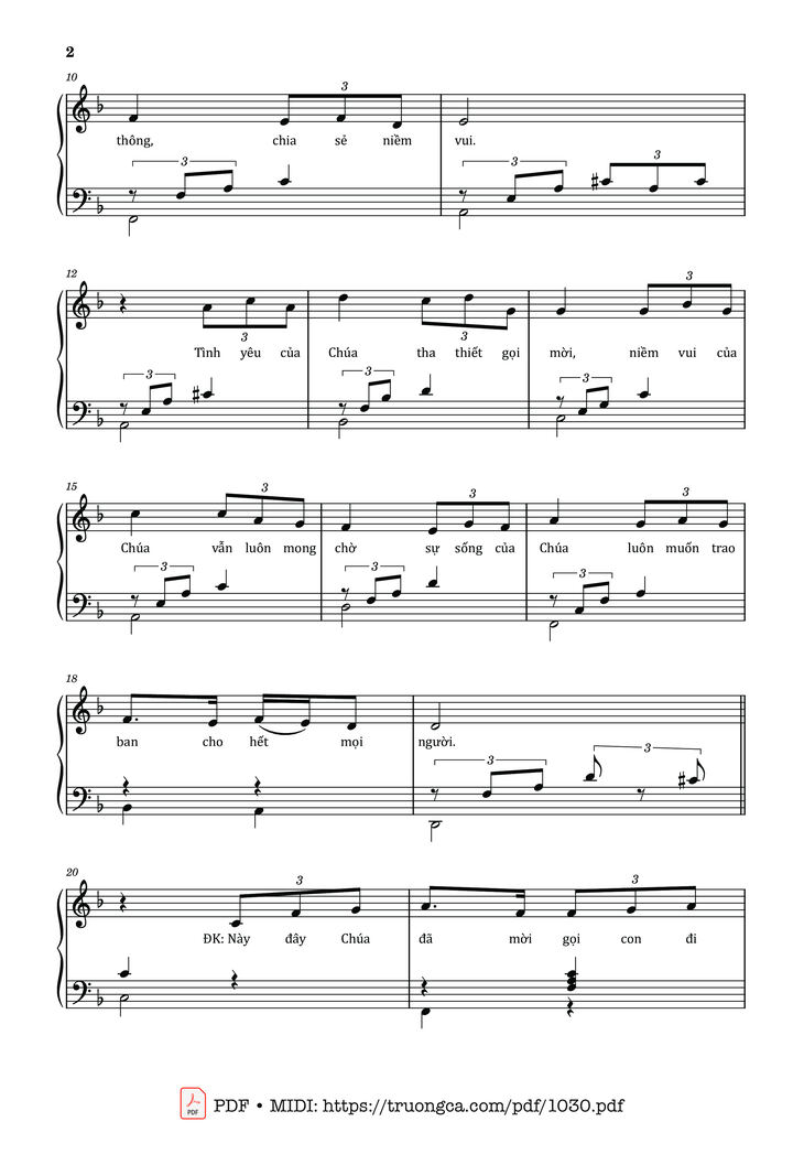 Page 2 of the piano sheet music PDF – Chúa đã mời gọi by Lm. Thái Nguyên