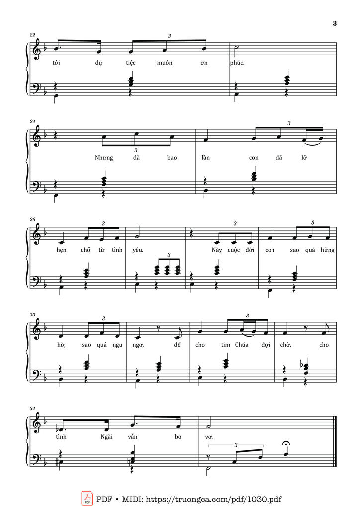 Page 3 of the piano sheet music PDF – Chúa đã mời gọi by Lm. Thái Nguyên