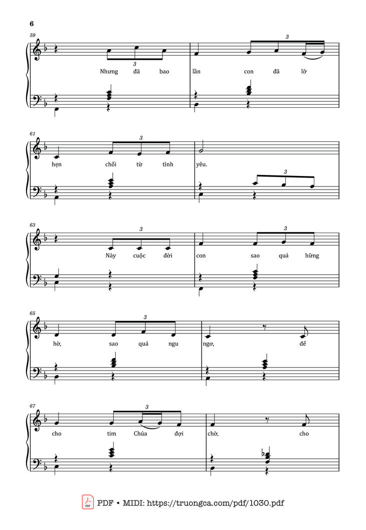 Page 6 of the piano sheet music PDF – Chúa đã mời gọi by Lm. Thái Nguyên