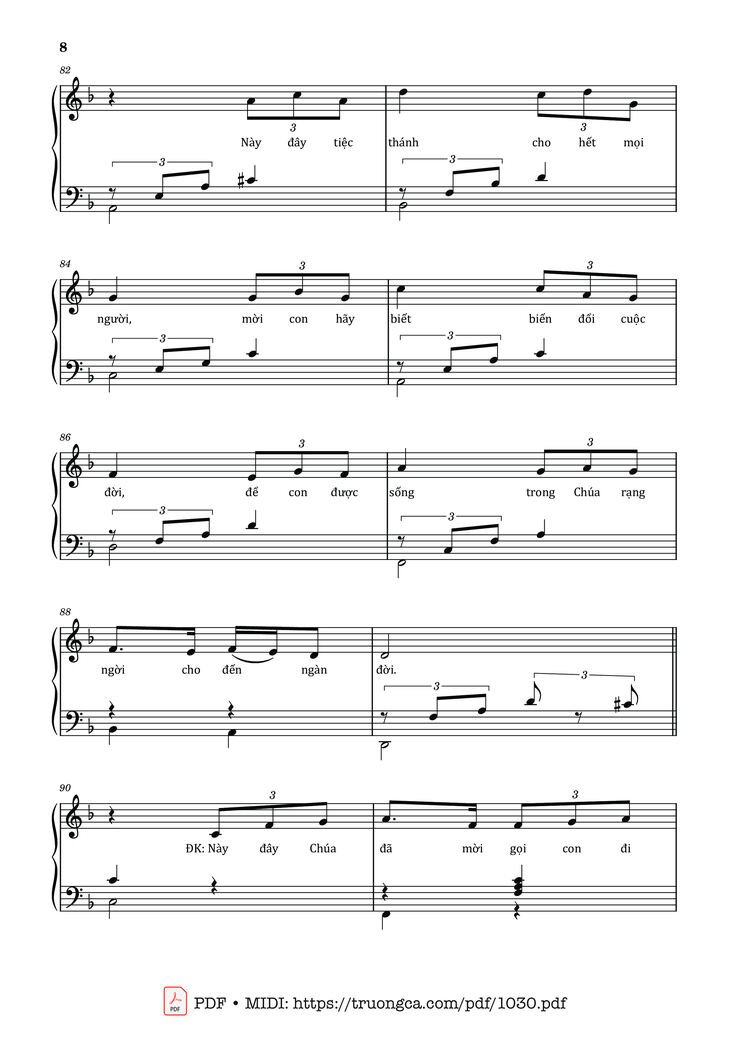 Page 8 of the piano sheet music PDF – Chúa đã mời gọi by Lm. Thái Nguyên