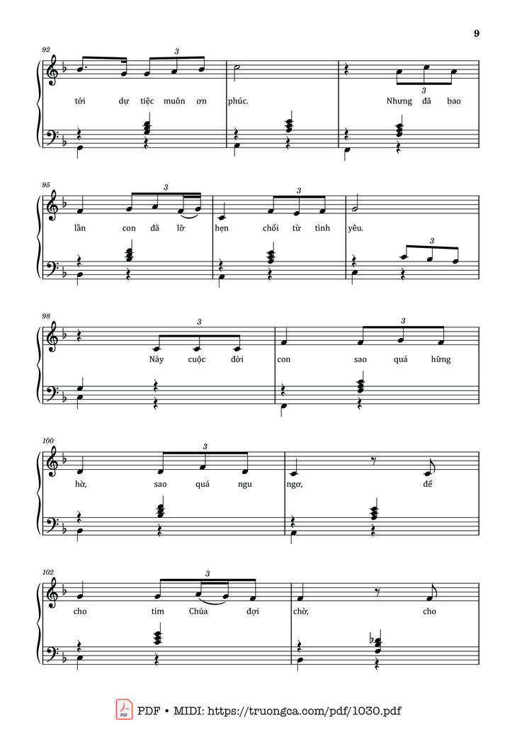 Page 9 of the piano sheet music PDF – Chúa đã mời gọi by Lm. Thái Nguyên