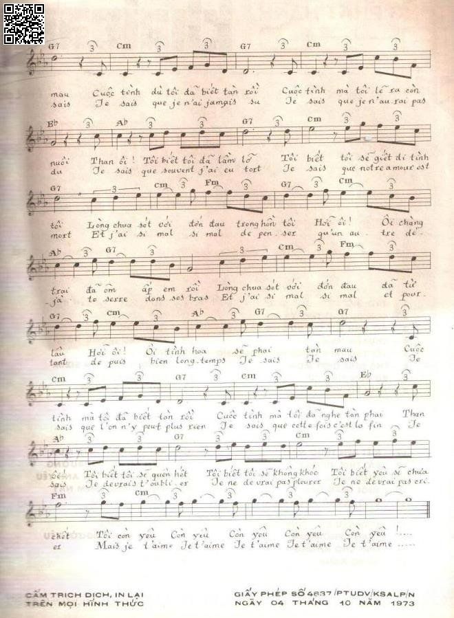 Page 2 of the piano sheet music PDF – Cuộc tình tàn (Je sais) by Claude Francois