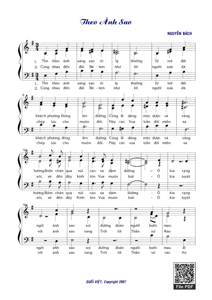 Page 1 of the piano sheet music PDF – Theo ánh Sao by Nguyễn Bách