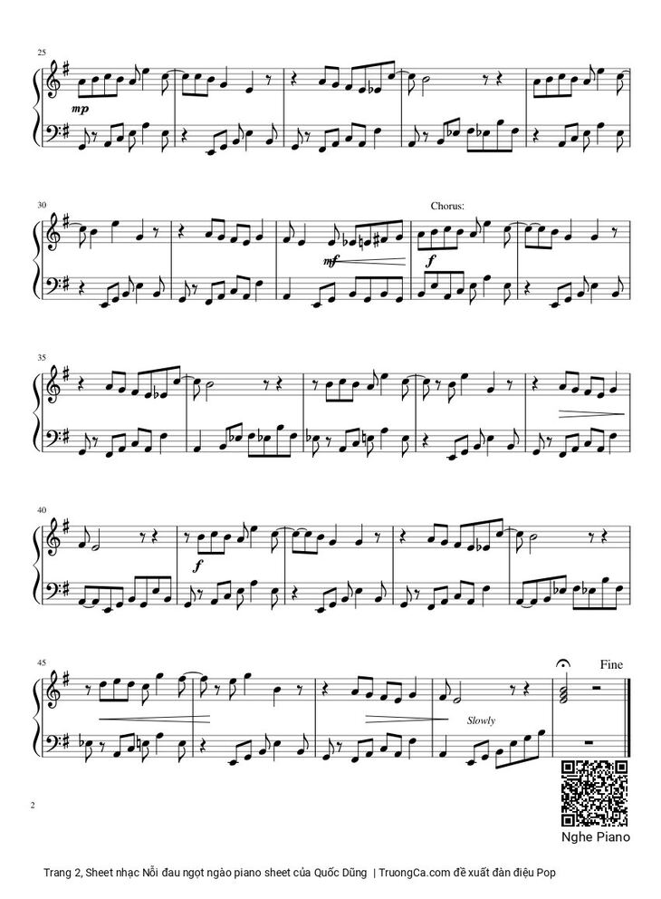 Page 2 of the piano sheet music PDF – Nỗi đau ngọt ngào piano sheet by Quốc Dũng