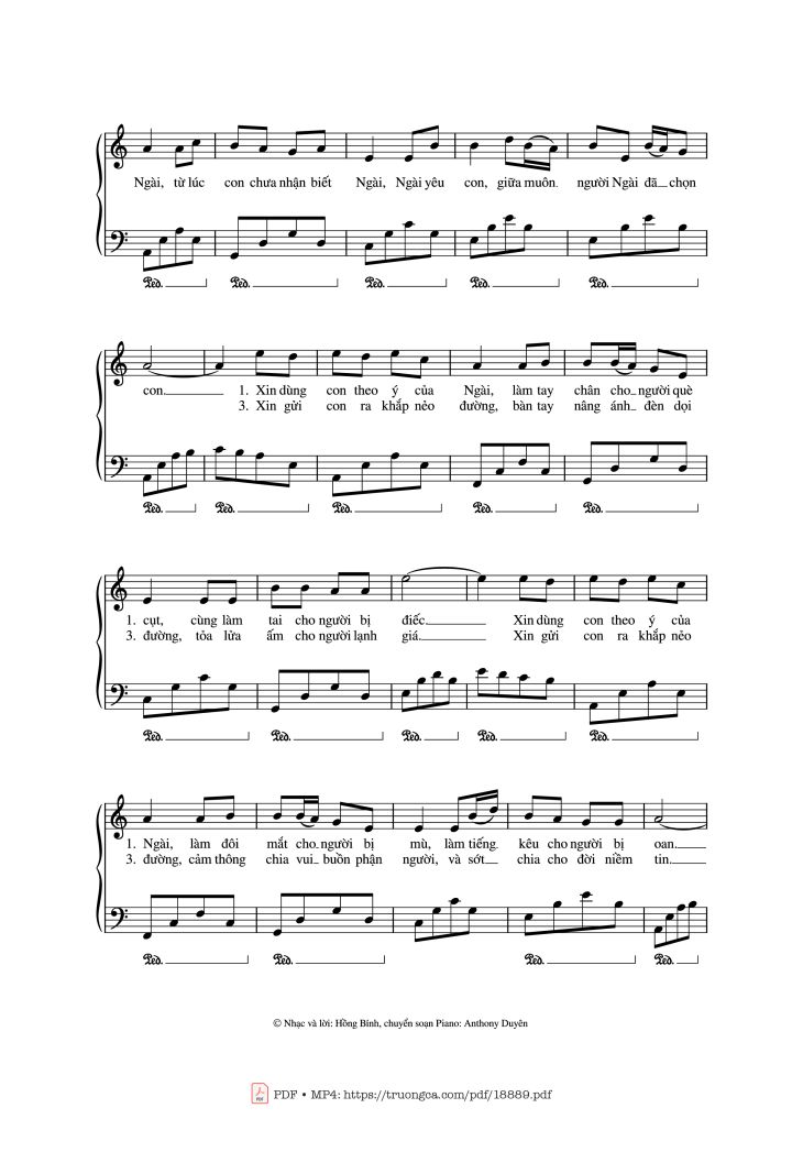 Page 2 of the piano sheet music PDF – Chính Chúa Chọn Con Piano by Hồng Bính - Anthony Duyên