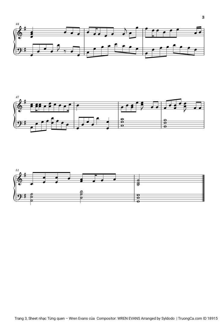 Page 3 of the piano sheet music PDF – Từng quen Piano by Wren Evans