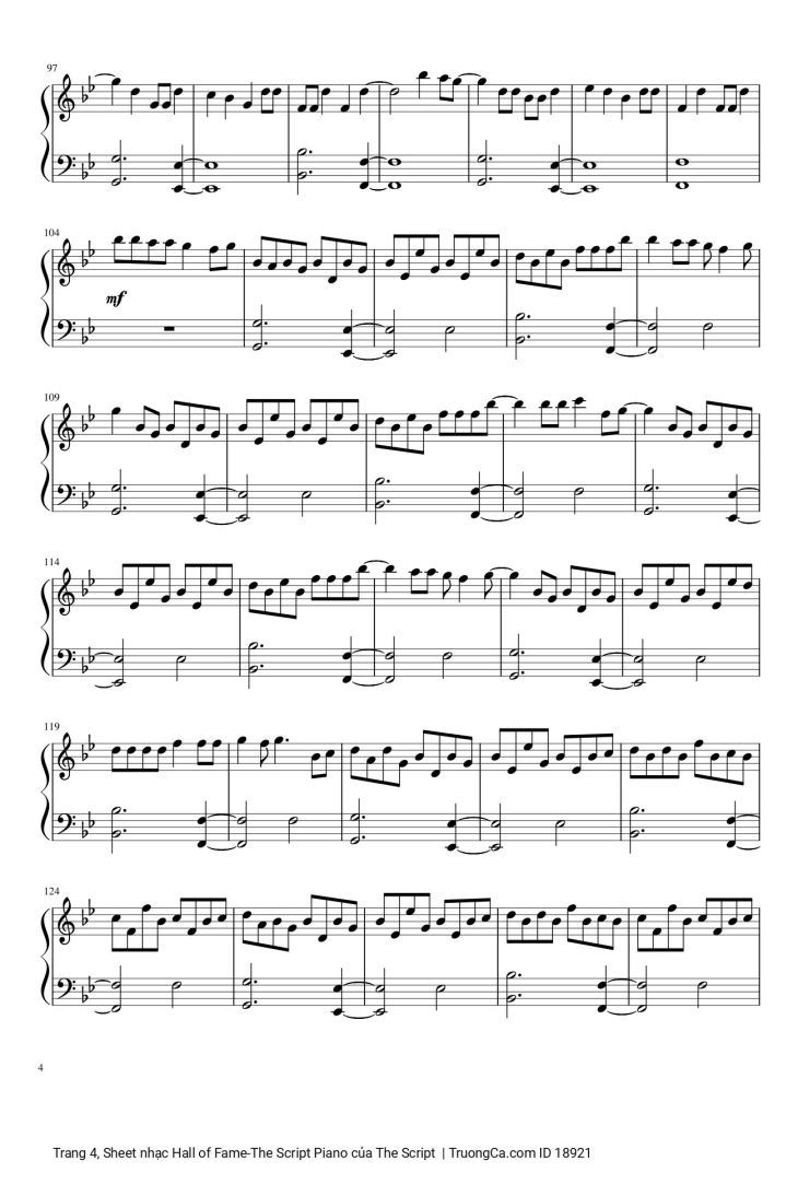 Page 4 of the piano sheet music PDF – Hall of Fame -The Script Piano by The Script
