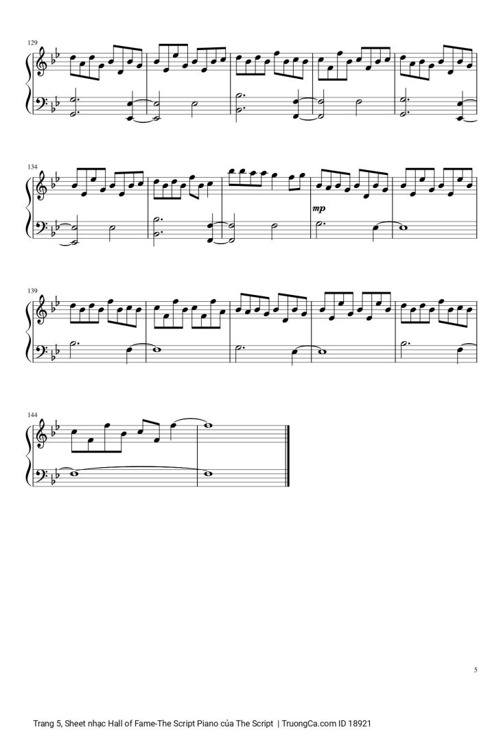 Page 5 of the piano sheet music PDF – Hall of Fame -The Script Piano by The Script