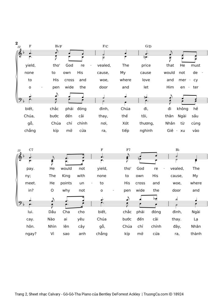 Page 2 of the piano sheet music PDF – Calvary - Gô-Gô-Tha Piano by Bentley DeForrest Ackley