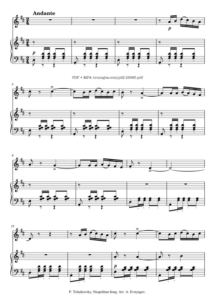 Page 1 of the piano sheet music PDF – Neapoletan Song Violin Piano by Pyotr Ilyich Tchaikovsky