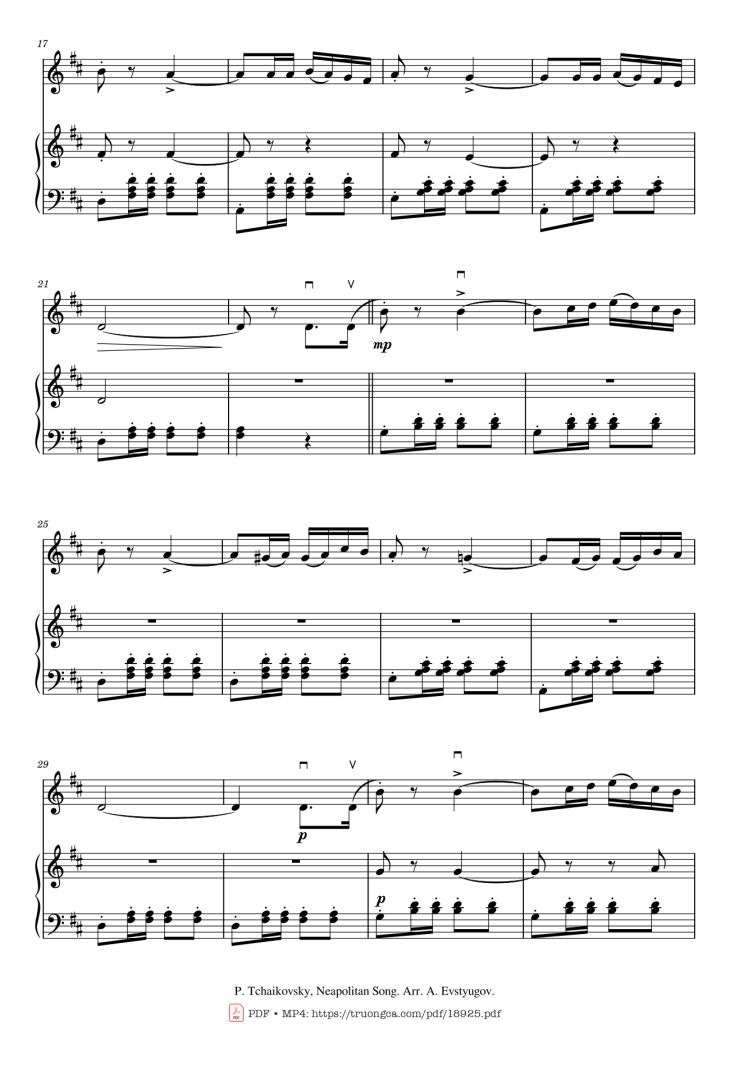 Page 2 of the piano sheet music PDF – Neapoletan Song Violin Piano by Pyotr Ilyich Tchaikovsky