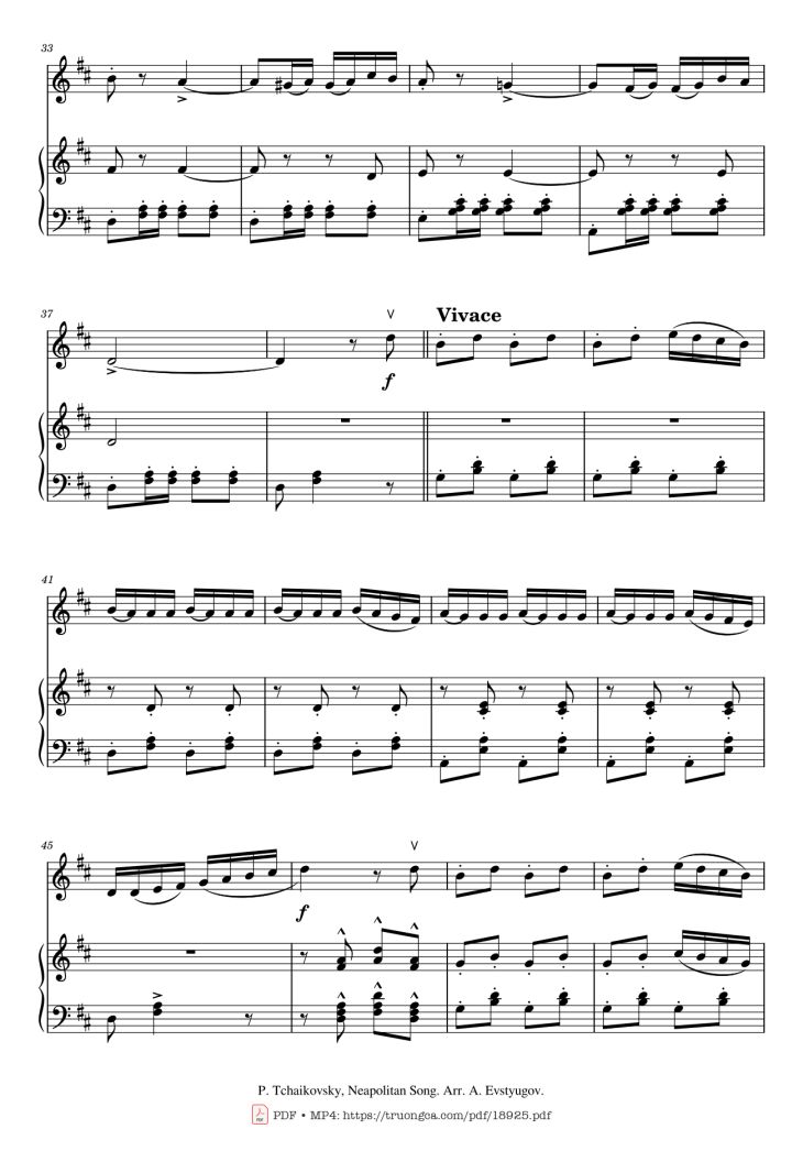 Page 3 of the piano sheet music PDF – Neapoletan Song Violin Piano by Pyotr Ilyich Tchaikovsky