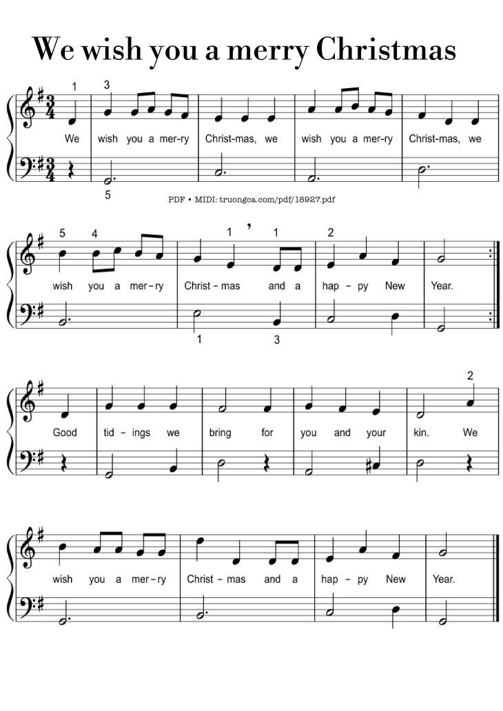 Page 1 of the piano sheet music PDF – We wish you a merry Christmas Piano EASY by Bob Dylan